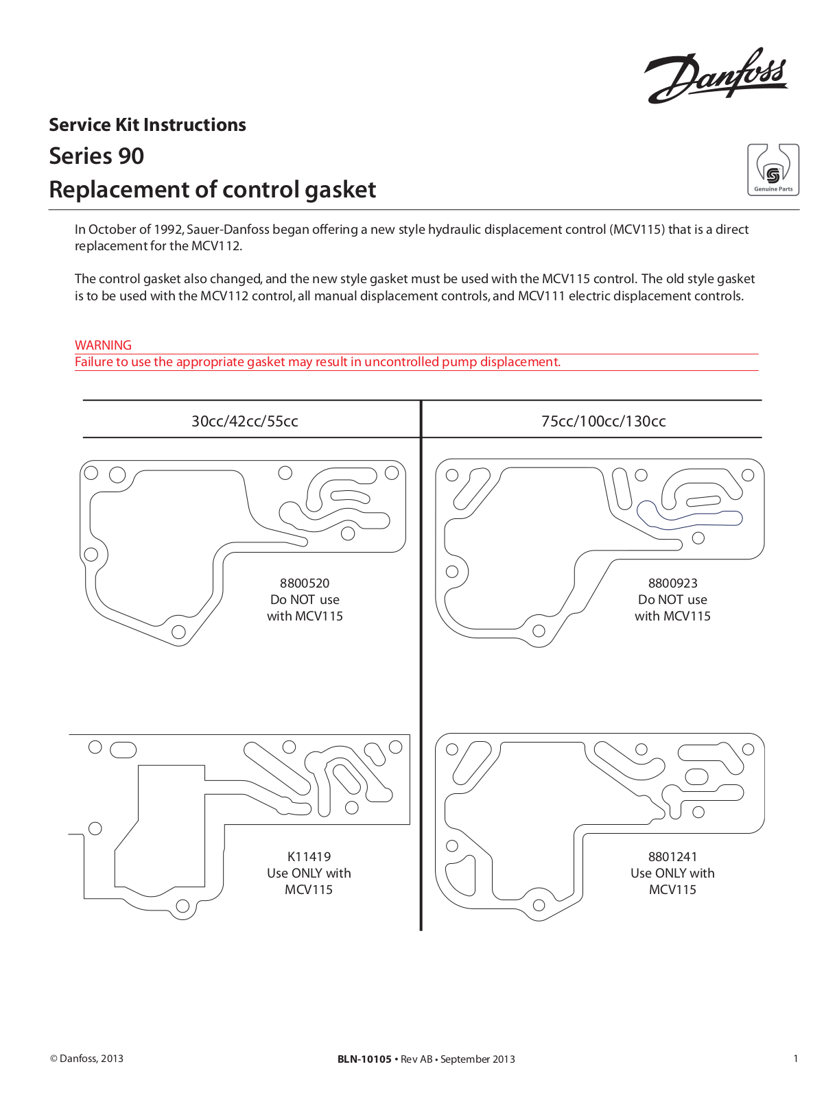 Danfoss Replacement of control gasket Installation guide
