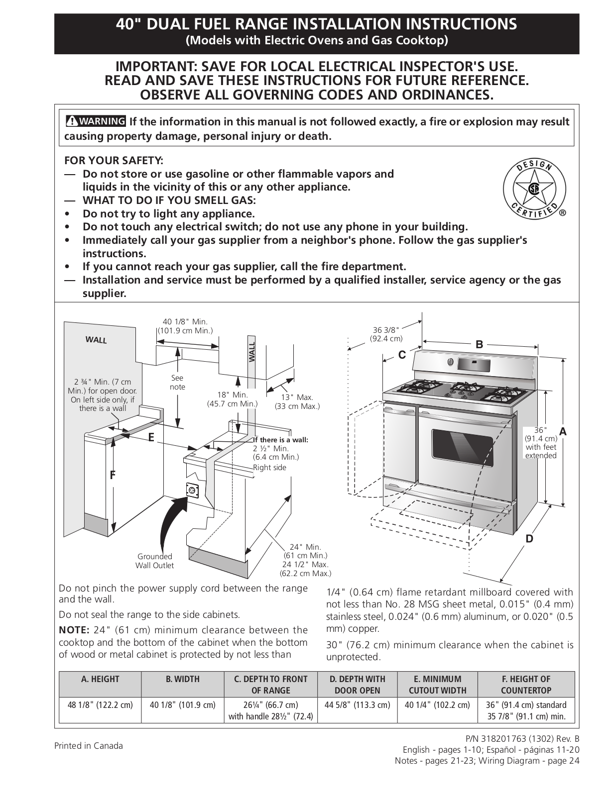 FRIGIDAIRE FPDF4085KF User Manual