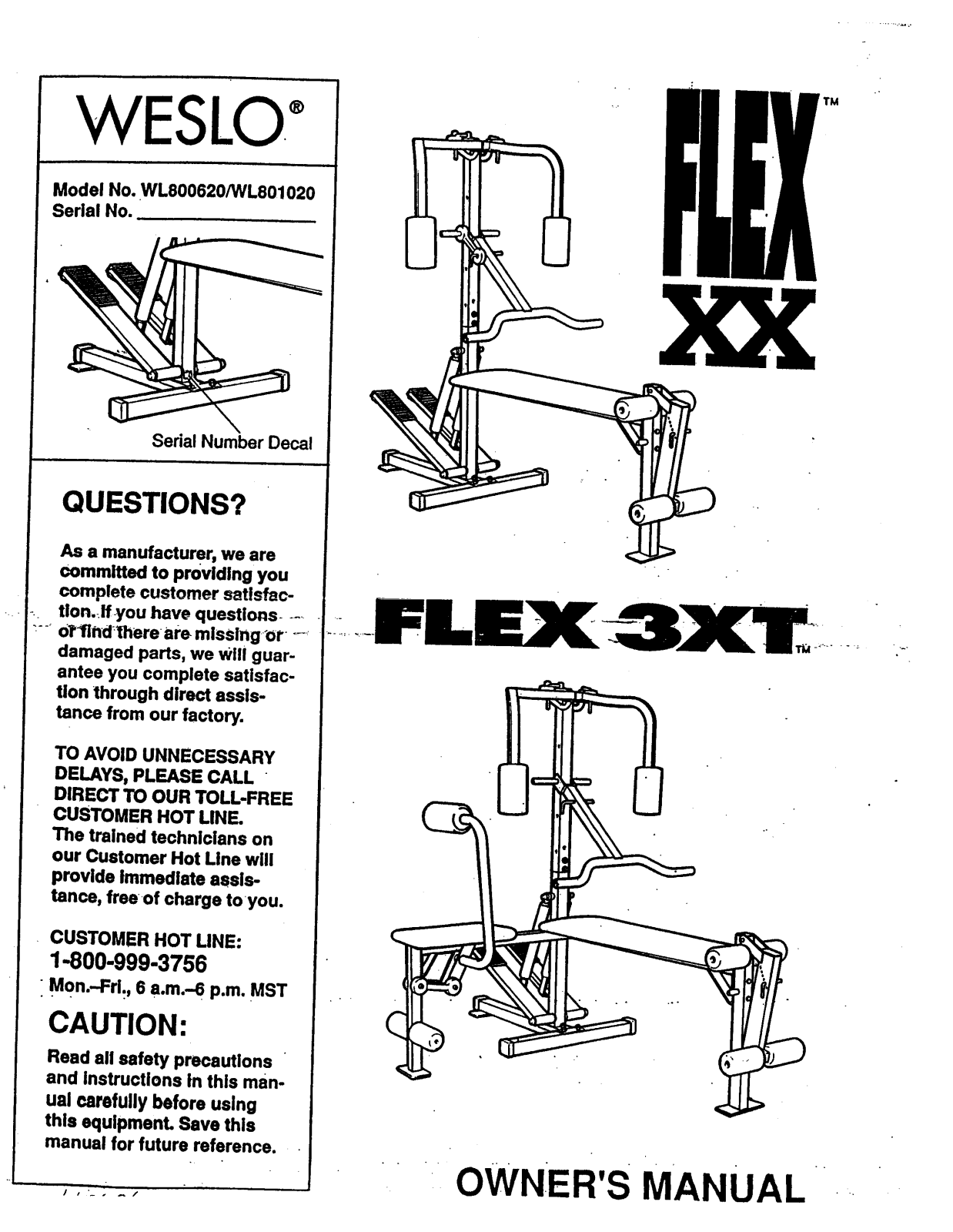 Weslo WL800620, WL801020 Owner's Manual