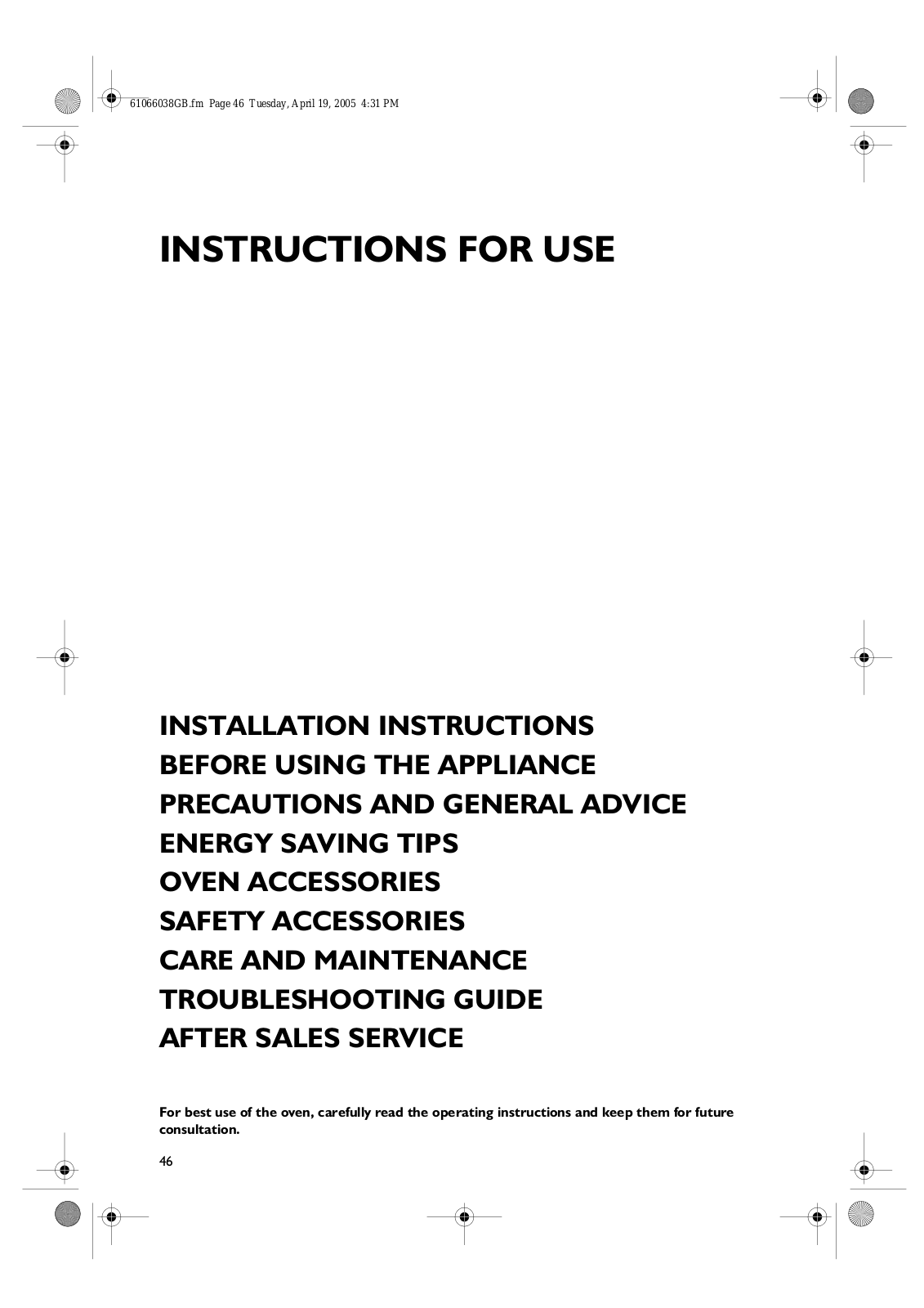 Whirlpool COO T13 AN INSTRUCTION FOR USE