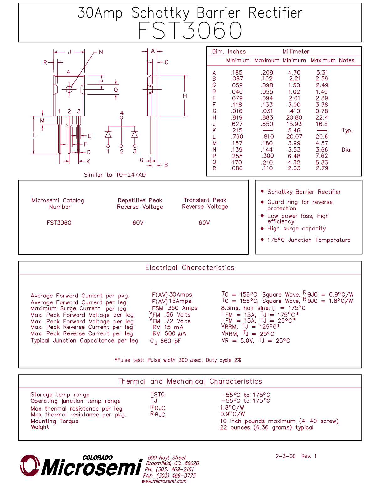 Microsemi Corporation FST3060 Datasheet