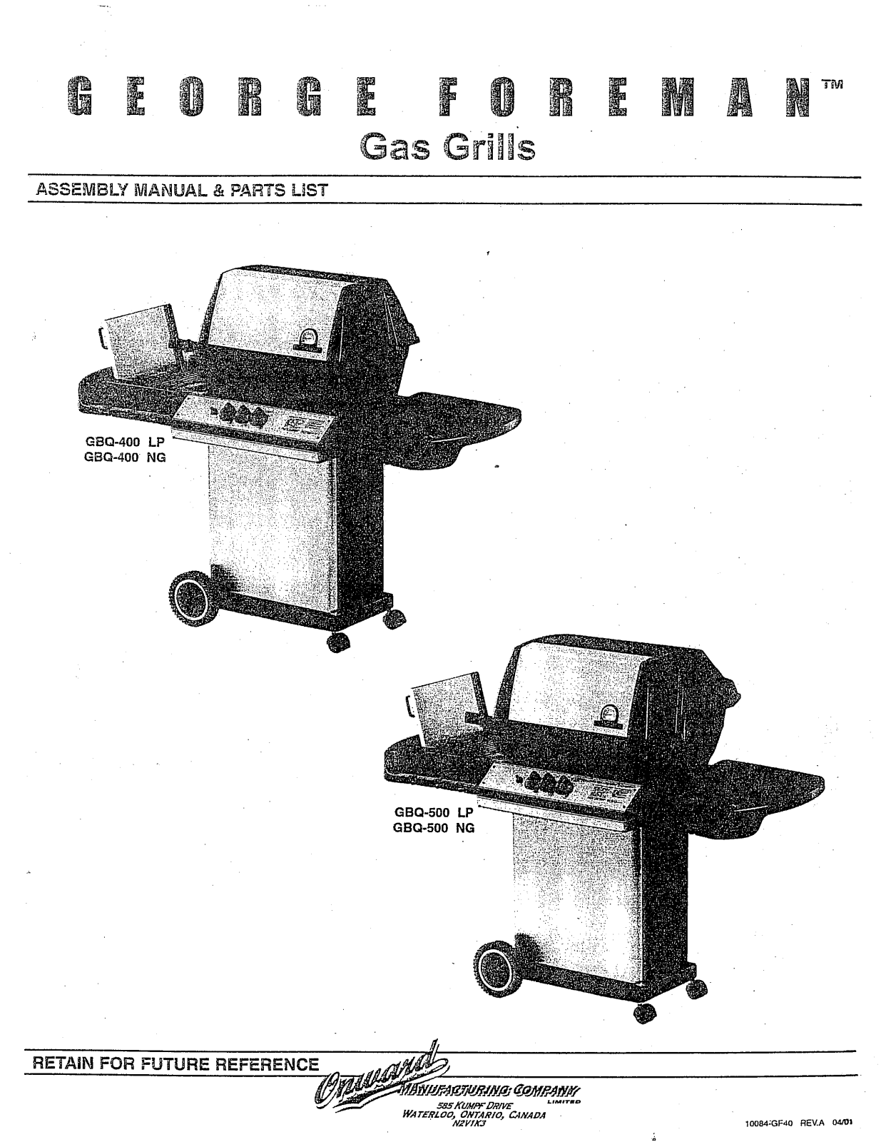 George Foreman GBQ400LP User Manual