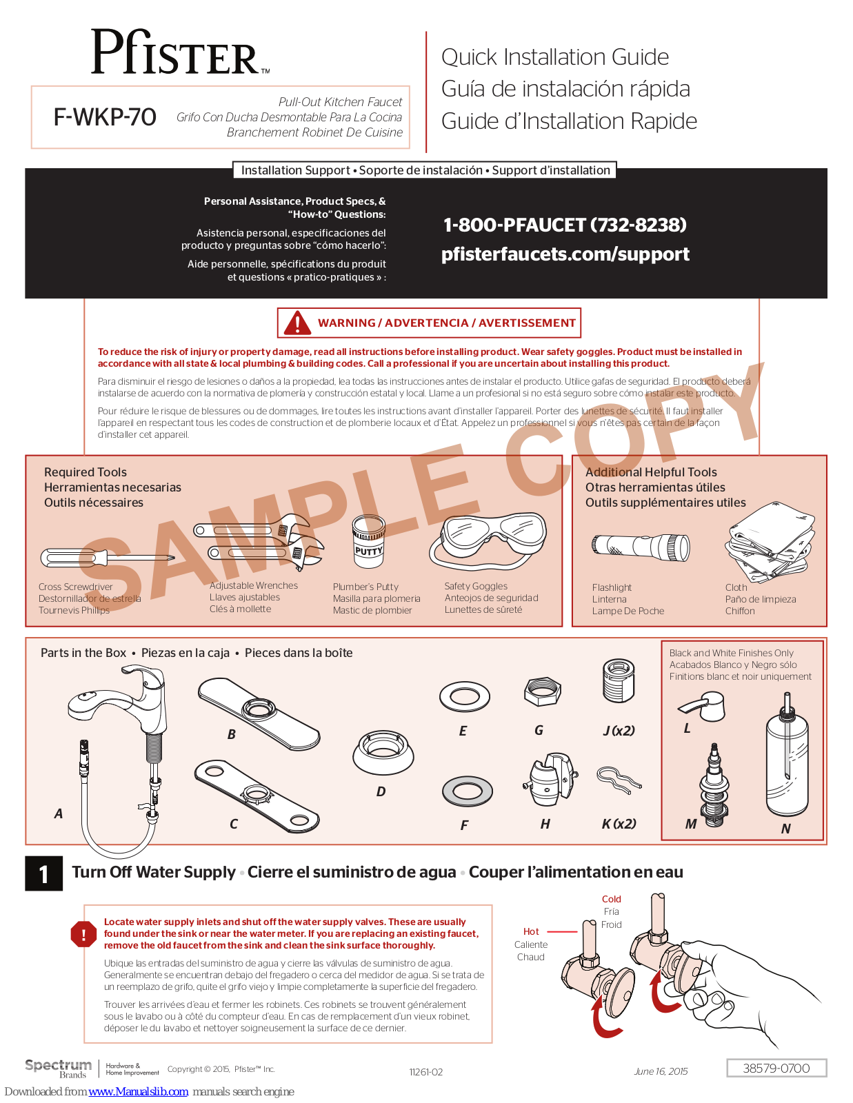 Pfister F-WKP-70 Quick Installation Manual