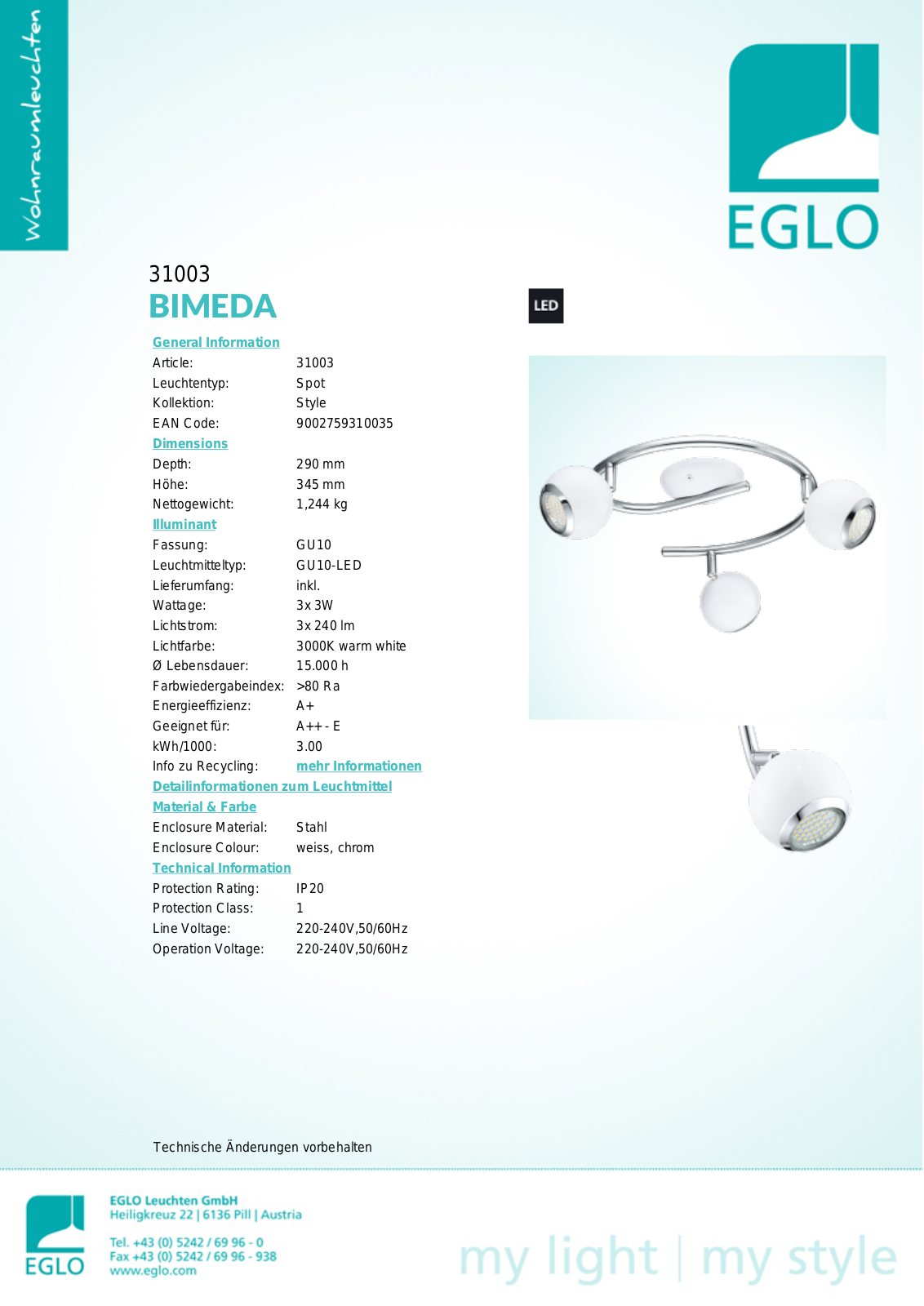 Eglo 31003 Service Manual