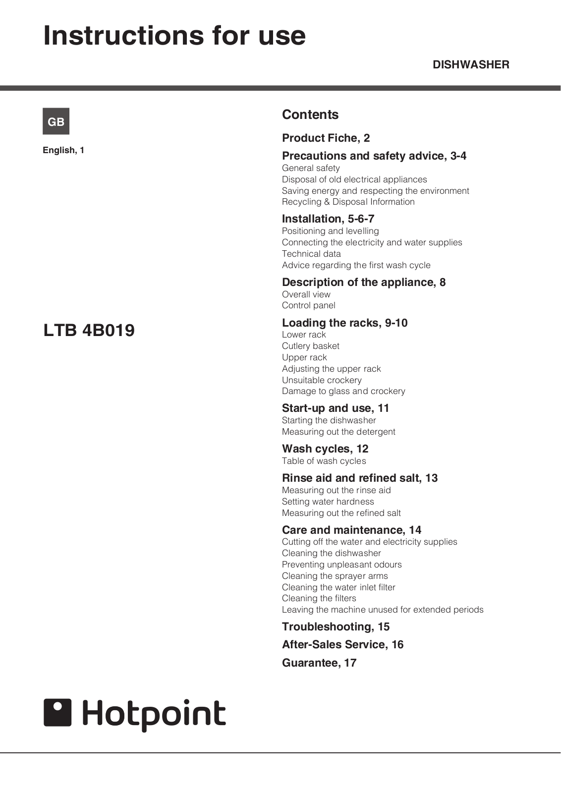 Hotpoint LTB 4B019 User Manual