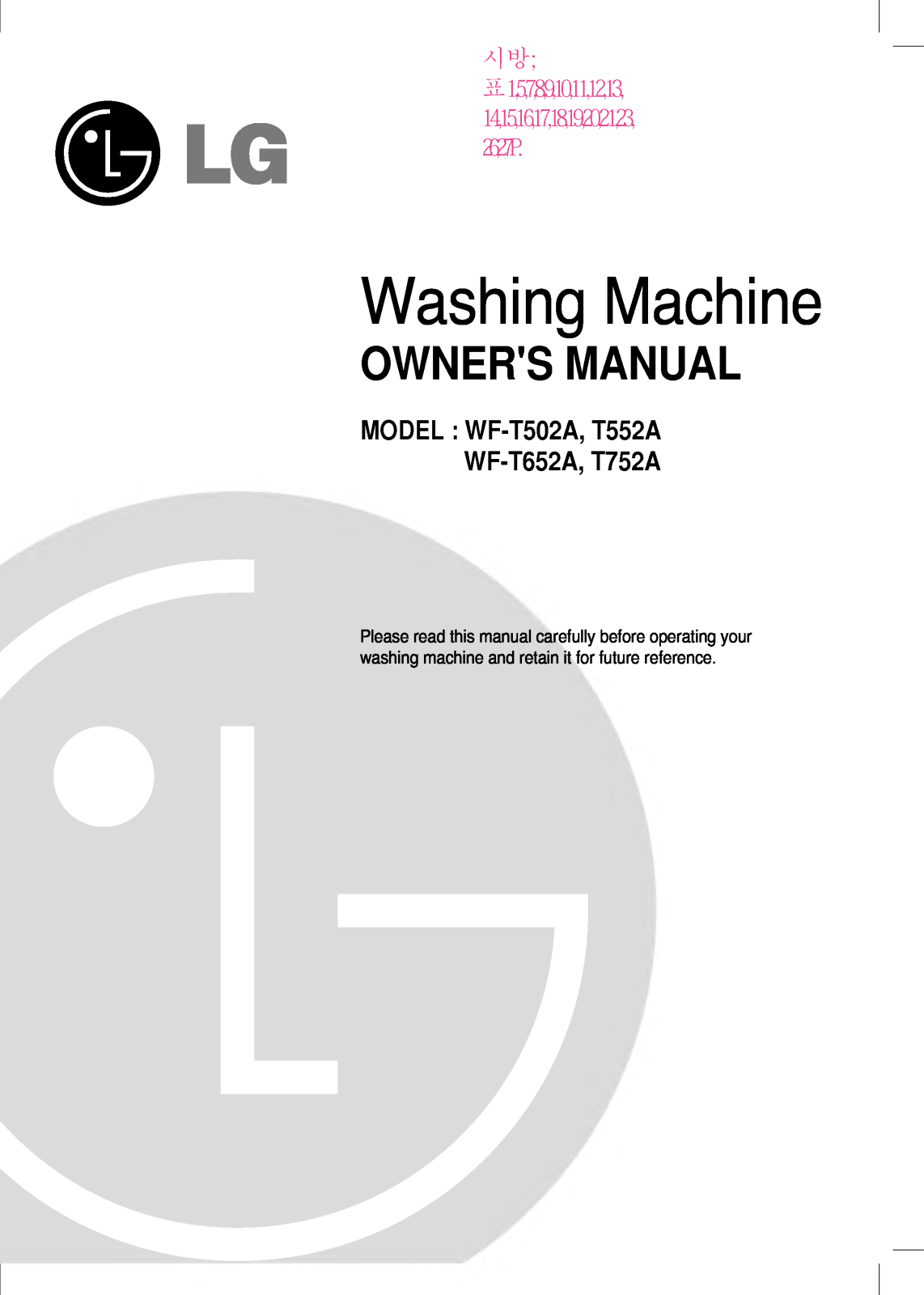 LG WF-T502, WF-T752A, WF-T502A, WF-T552A User Manual