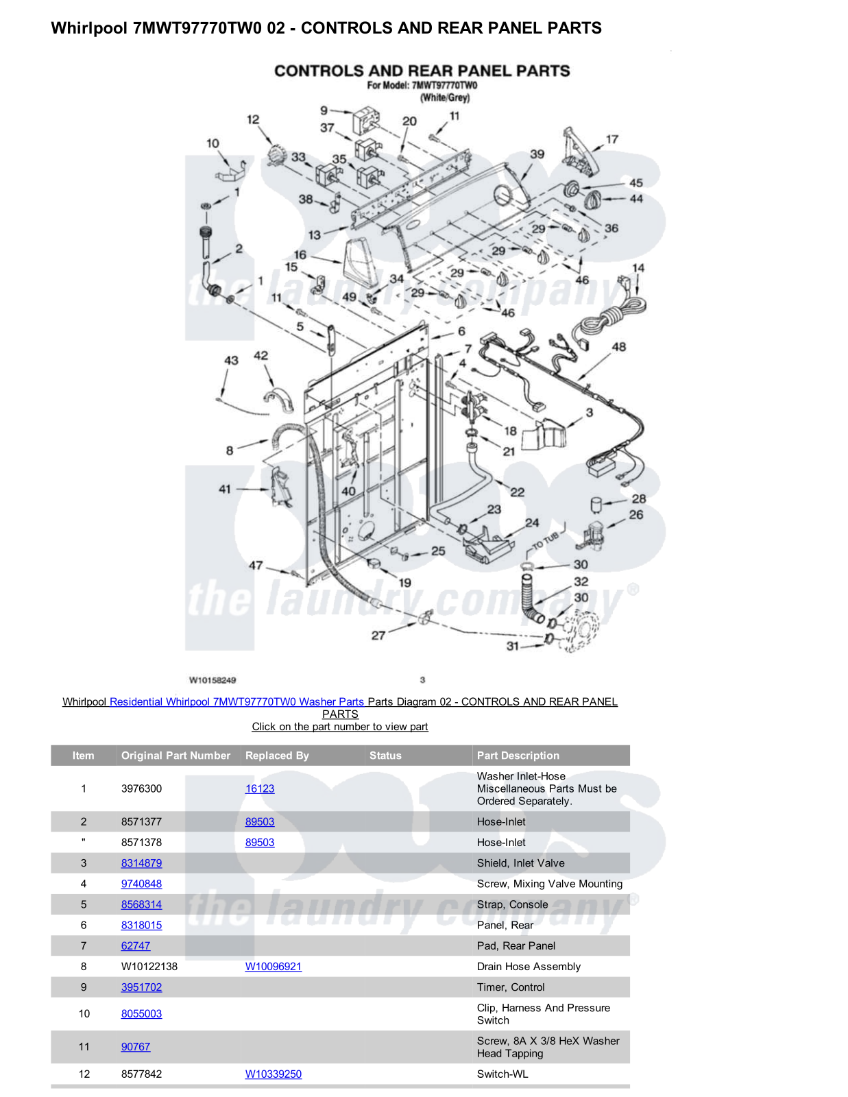 Whirlpool 7MWT97770TW0 Parts Diagram