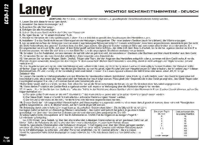 Laney LC30-112 OPERATING INSTRUCTIONS