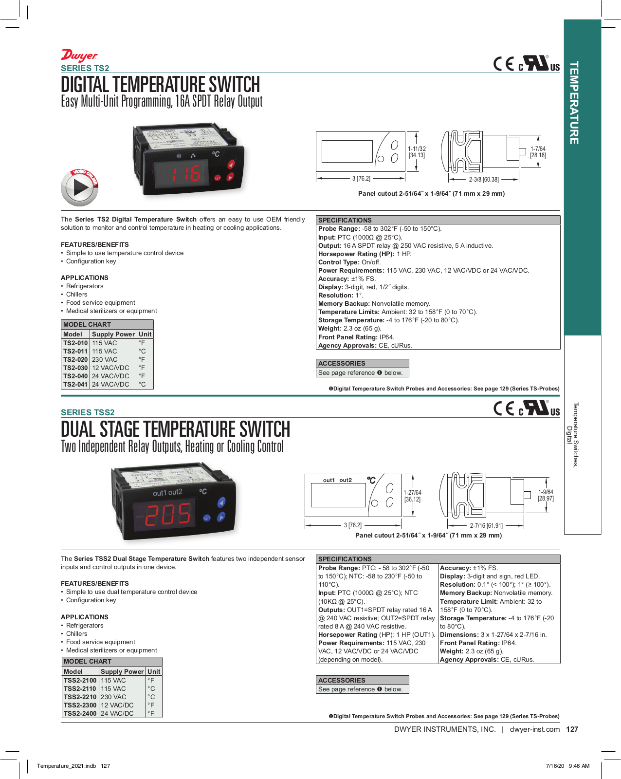 Dwyer Instruments SERIES TS2 Catalog Page