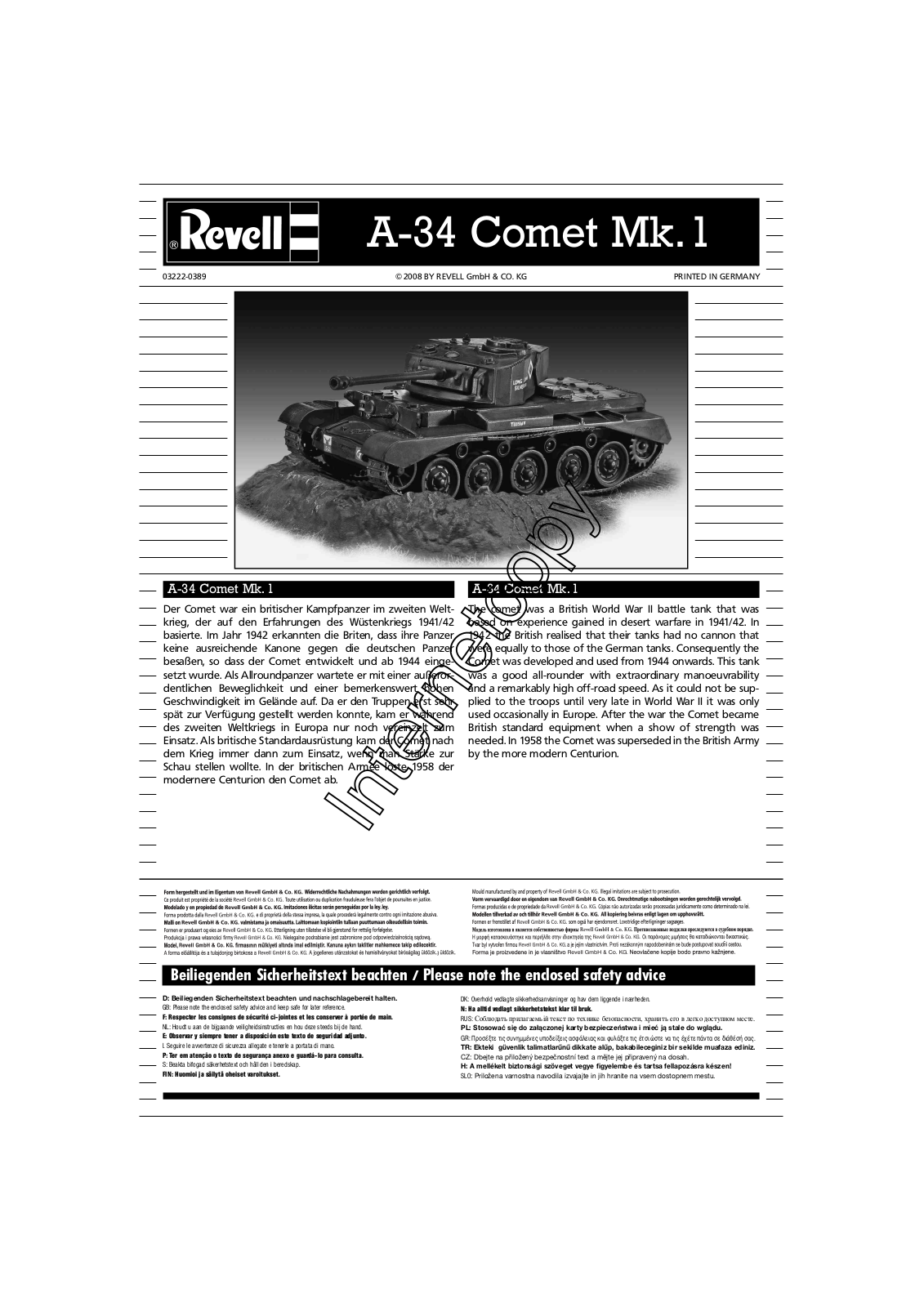 REVELL A34 Comet User Manual