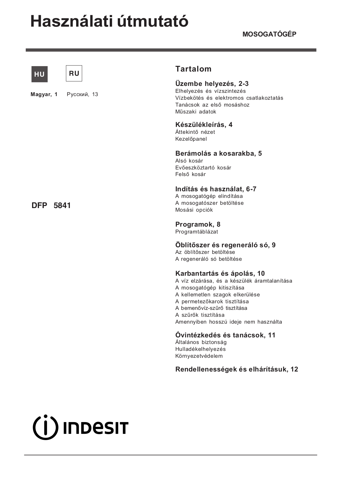 Indesit DFP 5841 NX User manual