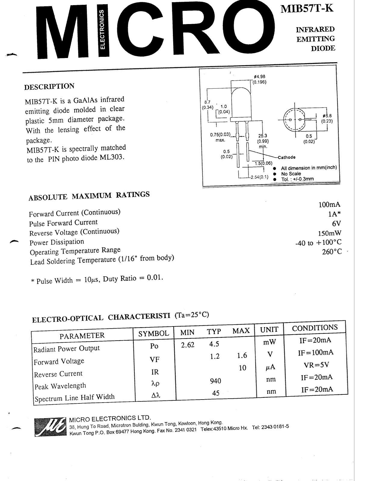 MICRO MIB57T-K Datasheet