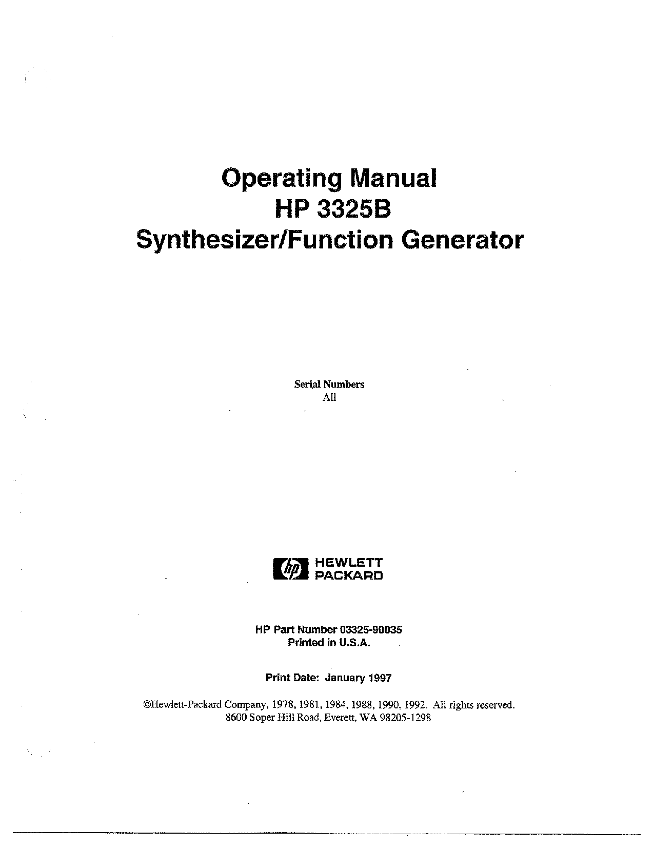 HP (Hewlett-Packard) 3325B User Manual