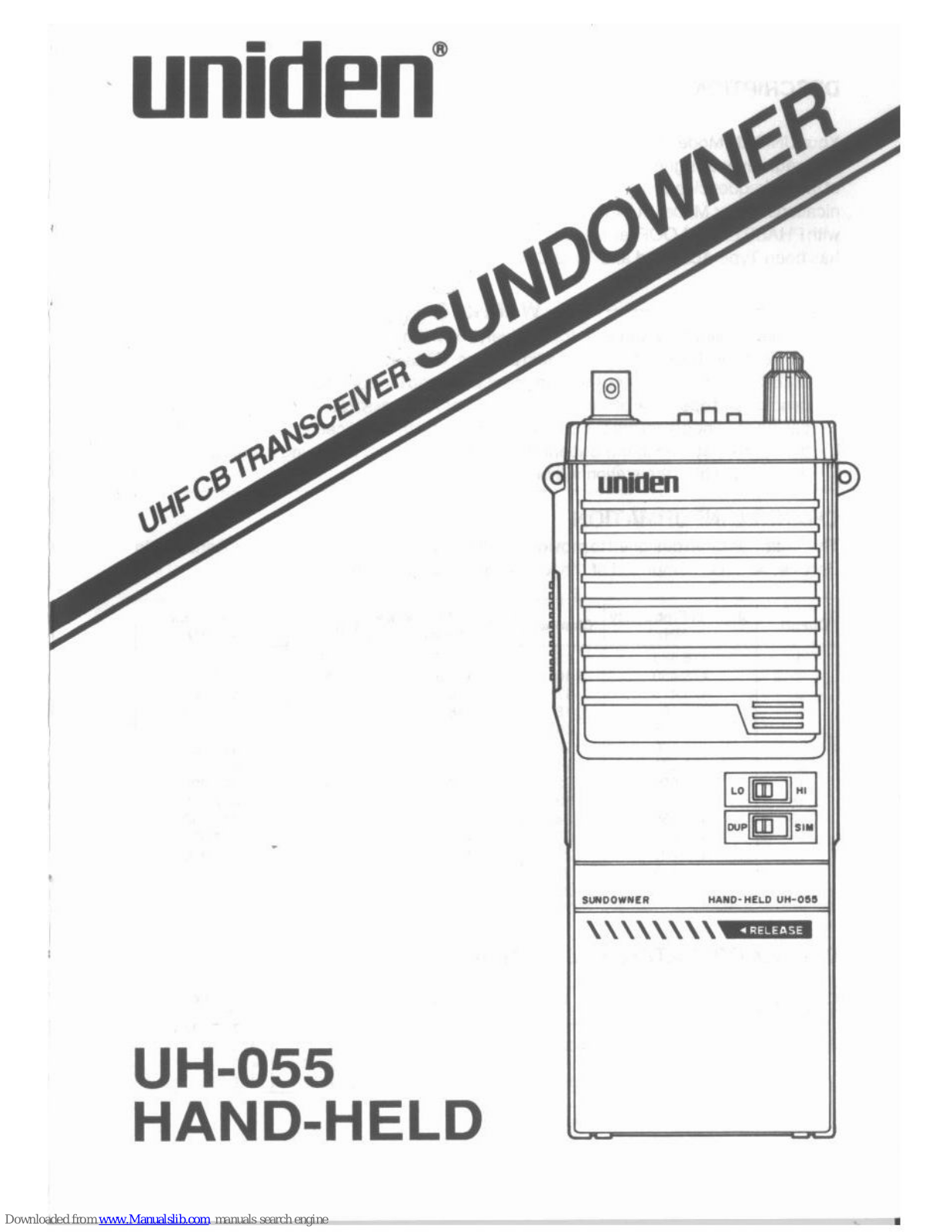 Uniden Sundowner UH-055 Owner's Manual