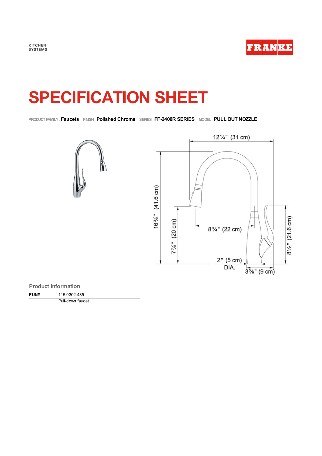 Franke FF2400R Specs