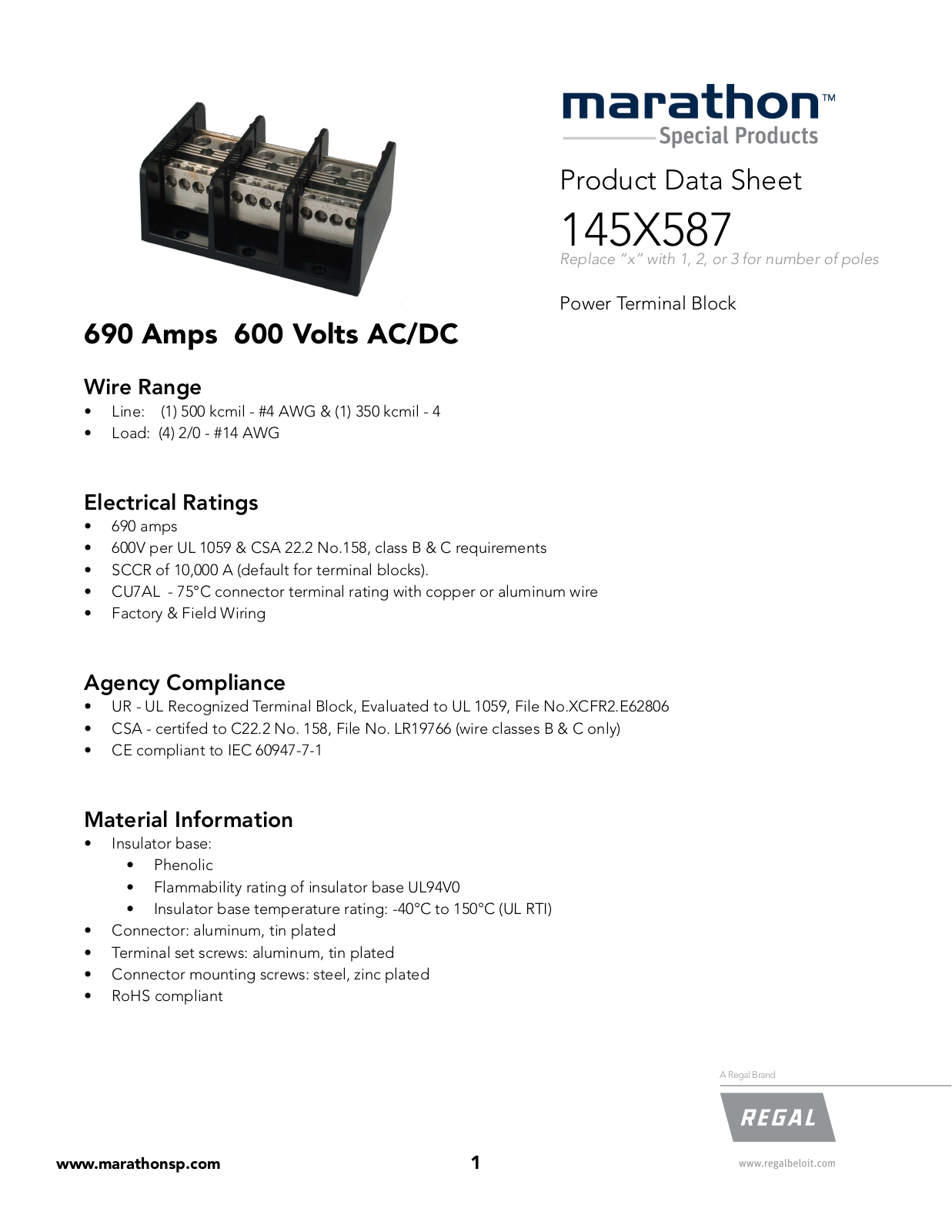 Marathon Special Products 145X587 Data Sheet