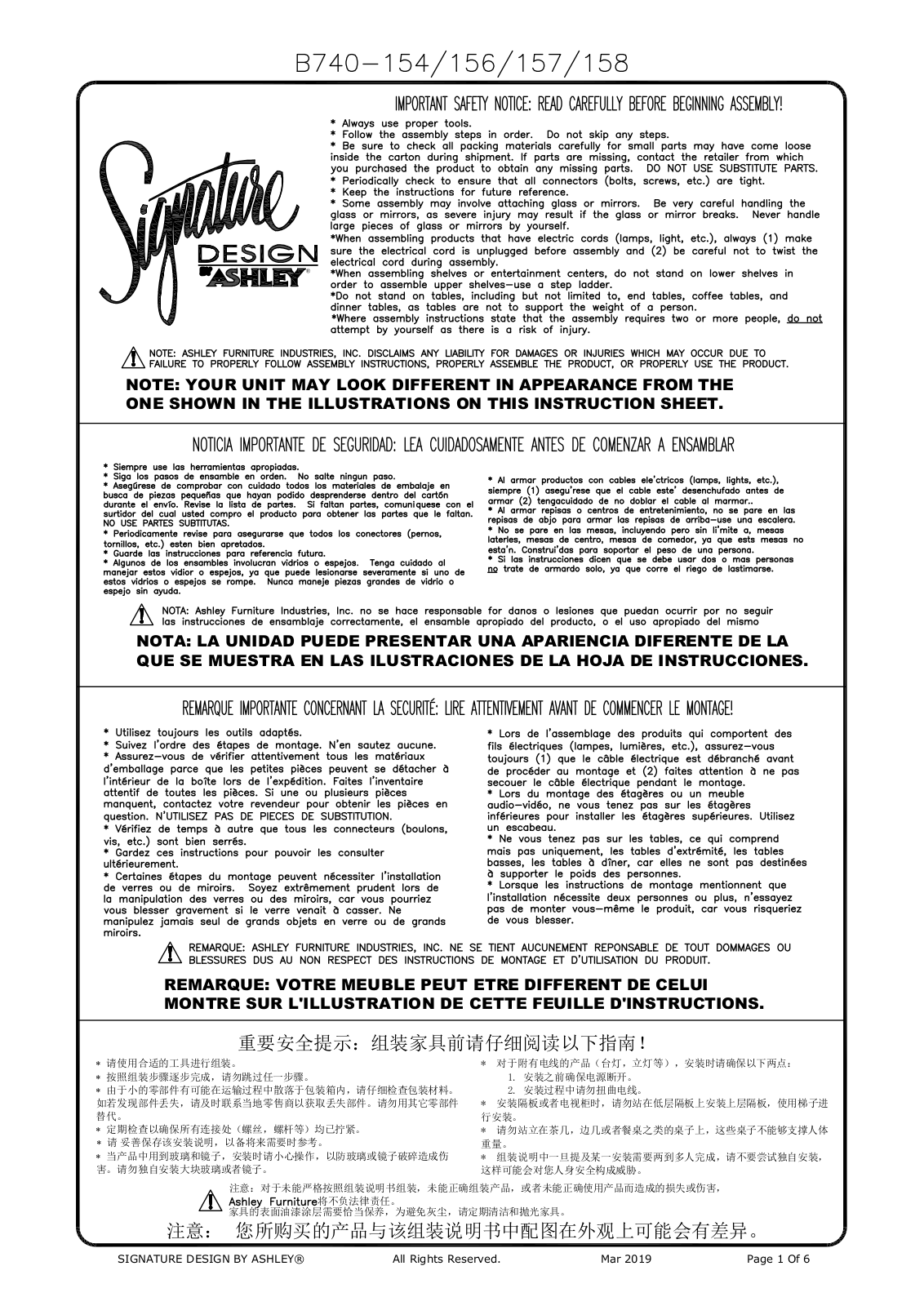 Ashley B74015715496 Assembly Guide - ManualMachine.com