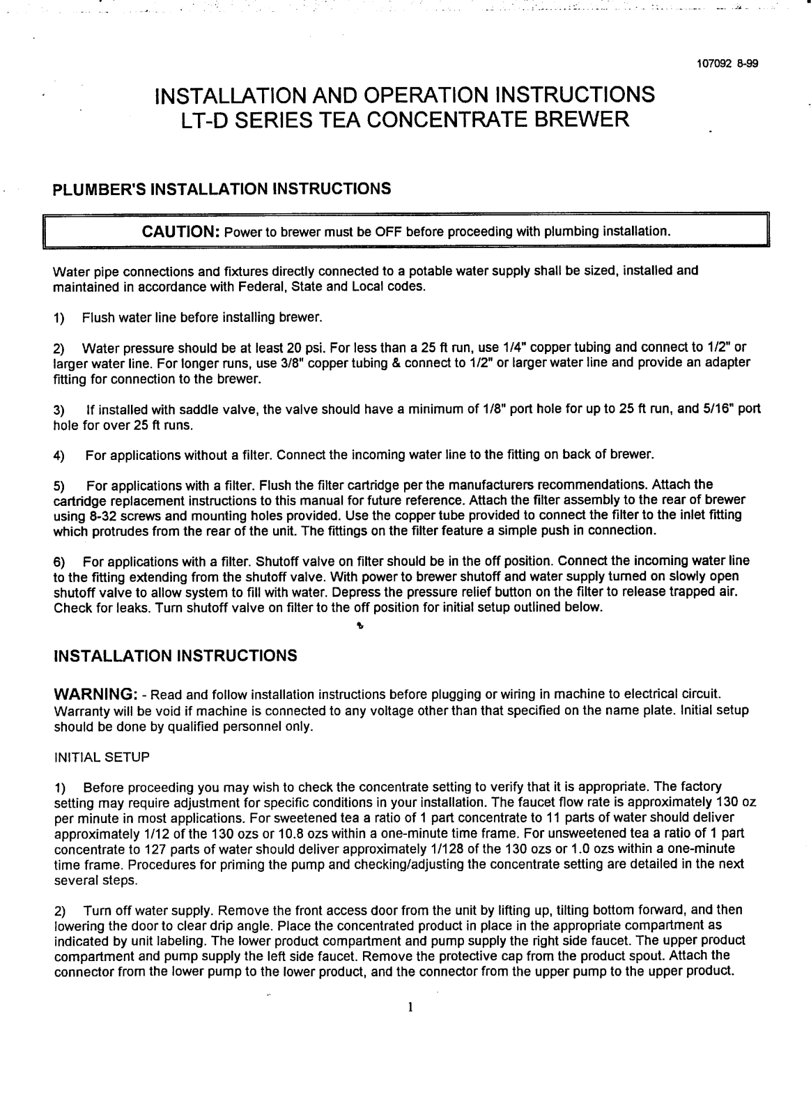 Newco LT-D Installation  Manual