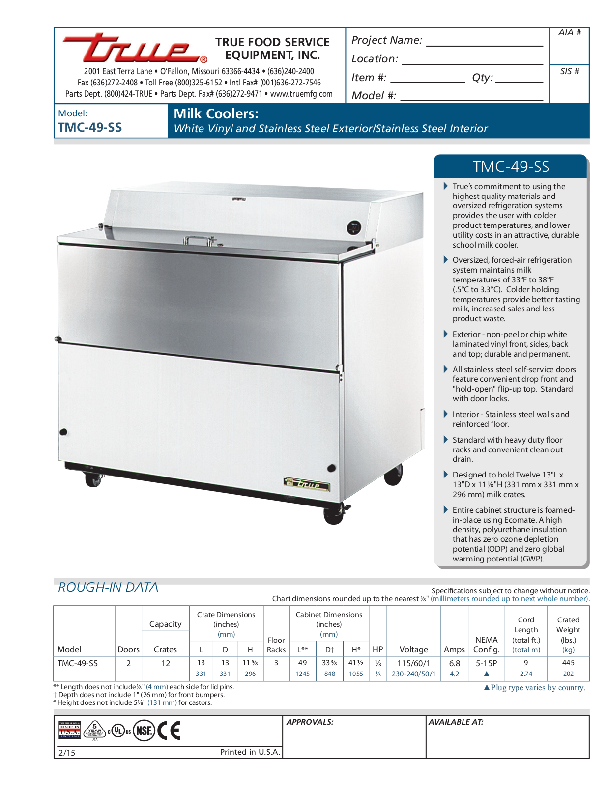 True TMC-49-SS User Manual