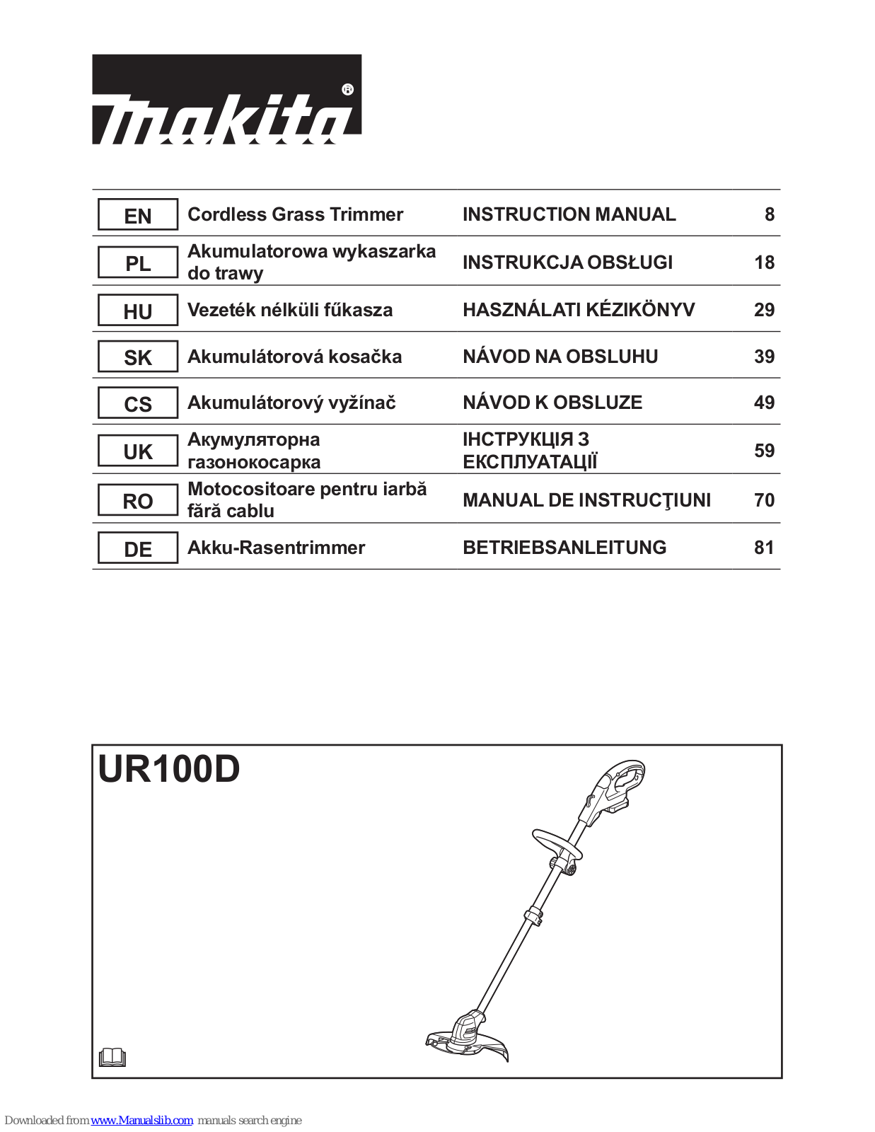 Makita UR100D Instruction Manual