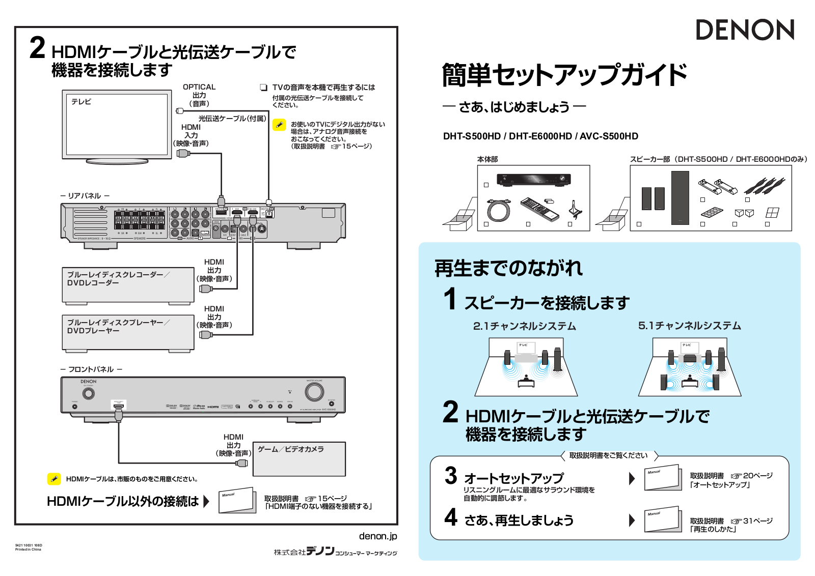 Denon DHT-S500HD, DHT-E6000HD, AVC-S500HD Setup Guide