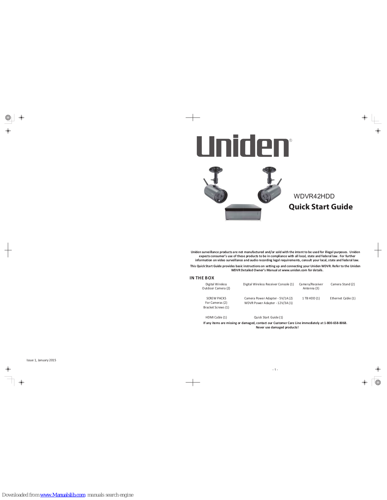 Uniden wdvr42hdd Quick Start Manual