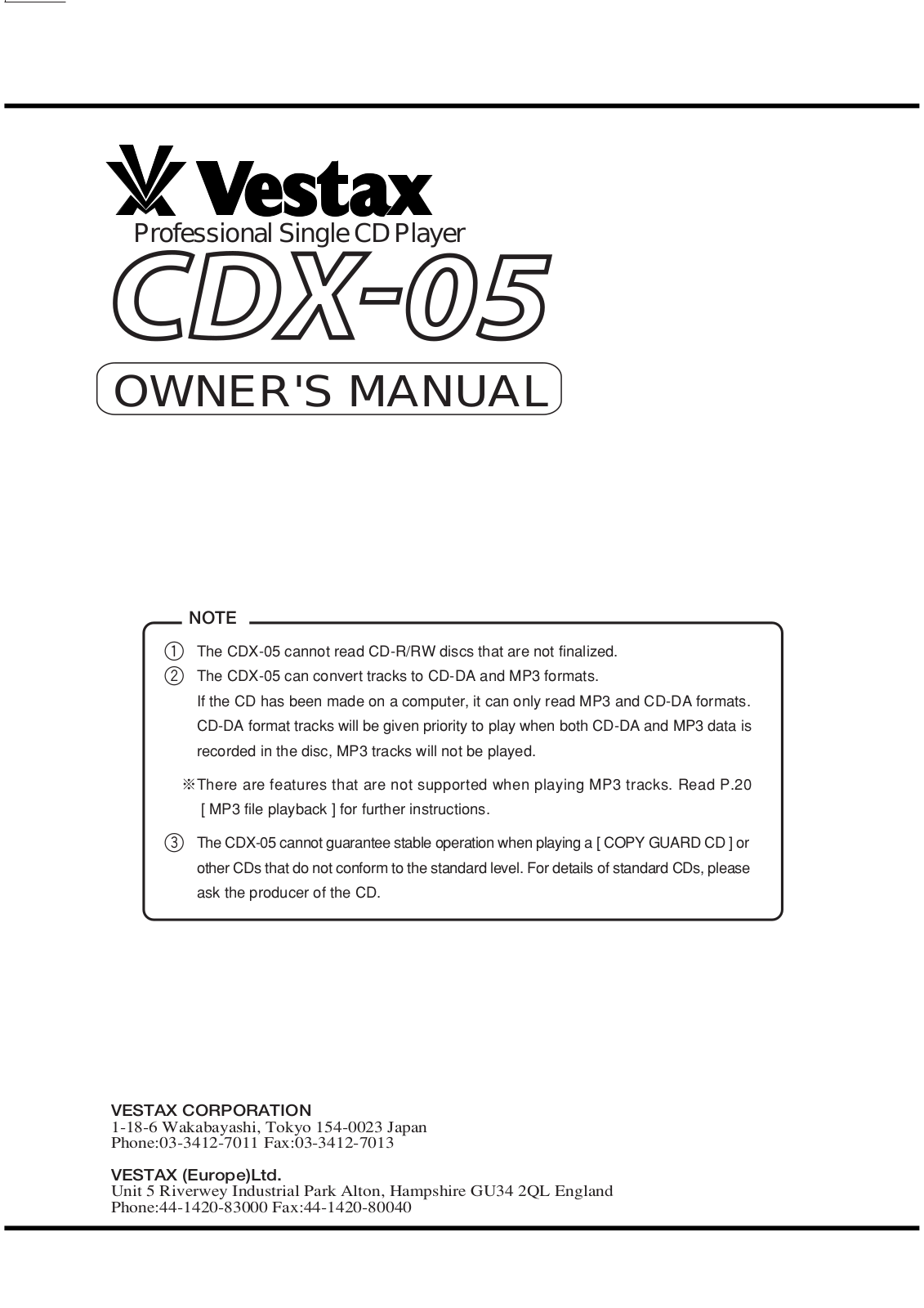 VESTAX CDX-05 User Manual