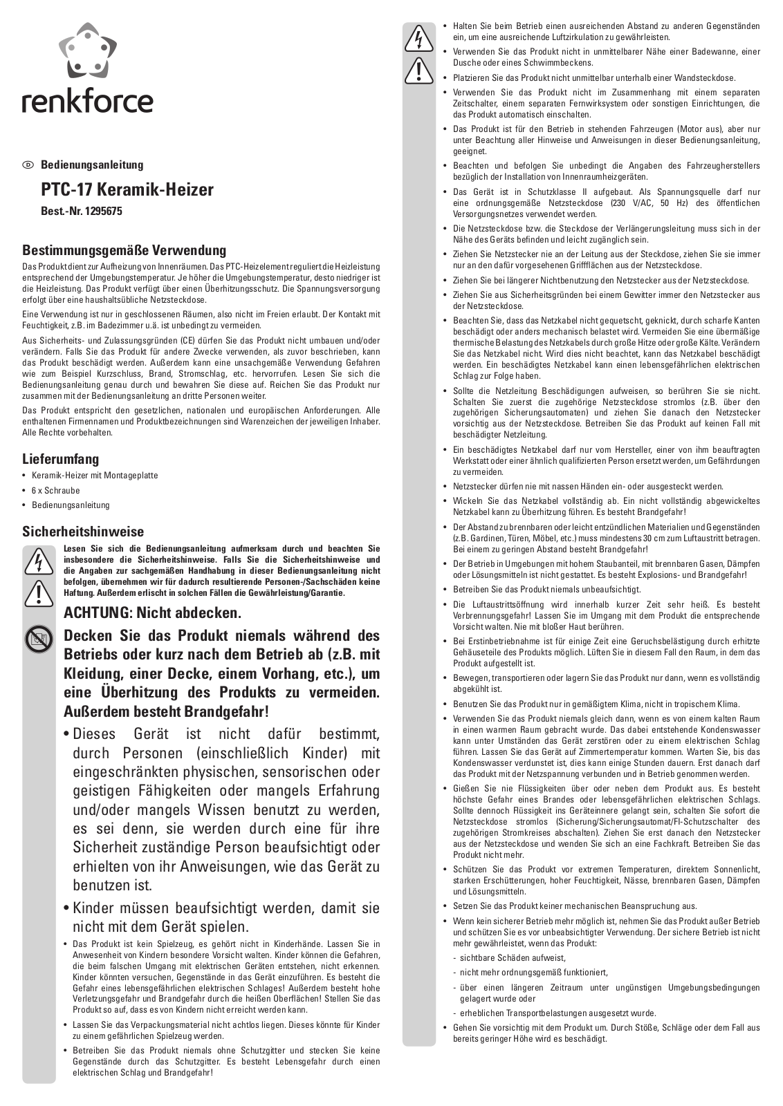 Renkforce PTC17 operation manual