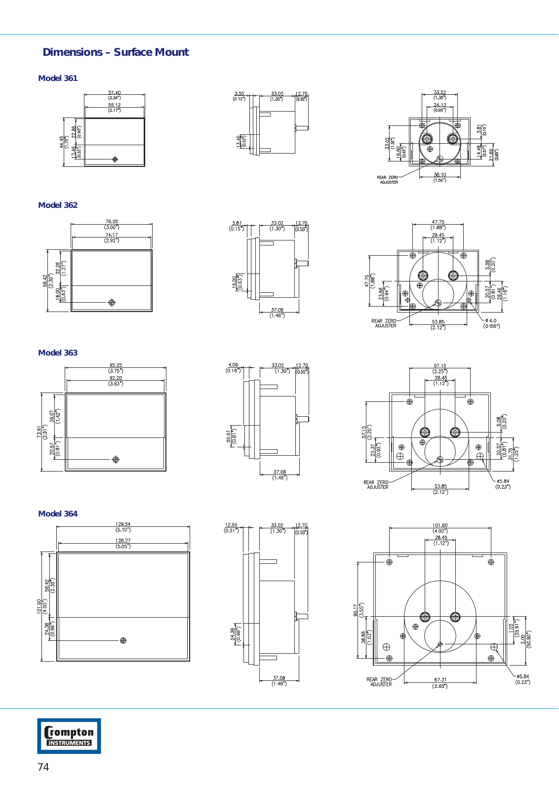 Crompton Instruments 361, 362, 363, 364 Dimensional Sheet