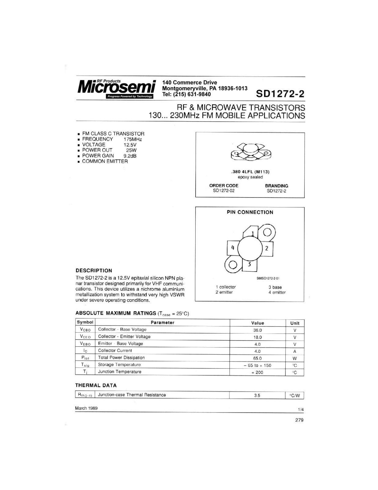 Microsemi Corporation SD1272-02 Datasheet