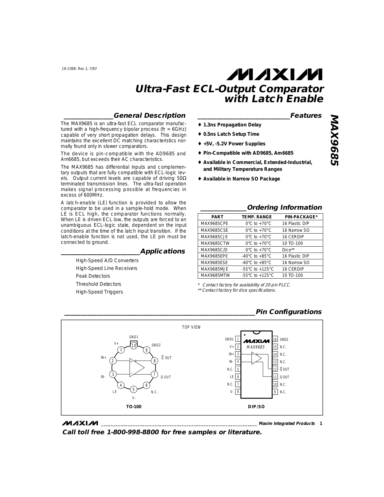 Maxim MAX9685CPE, MAX9685C-D, MAX9685MJE, MAX9685ESE, MAX9685EPE Datasheet