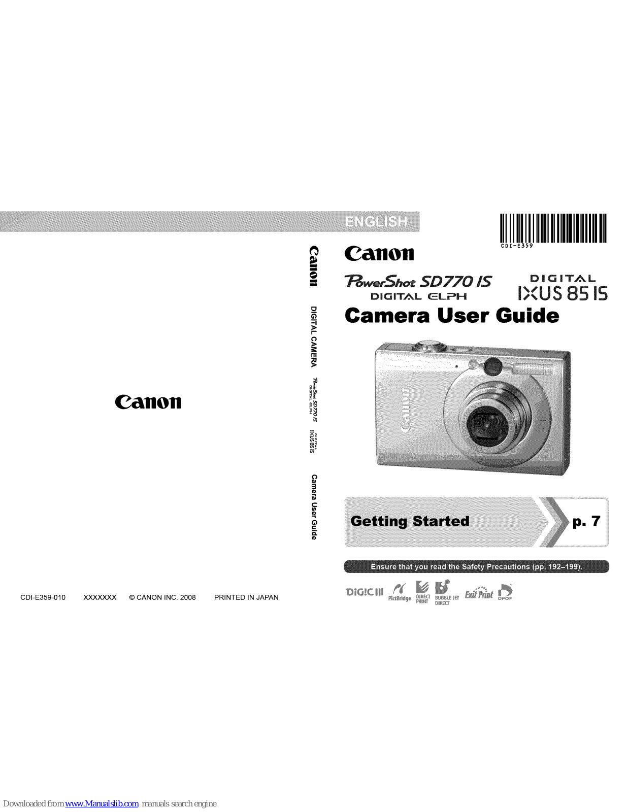 Canon POWERSHOT SD770IS DIGITAL ELPH, DIGITAL IXUS85IS, DIGITAL ELPH User Manual