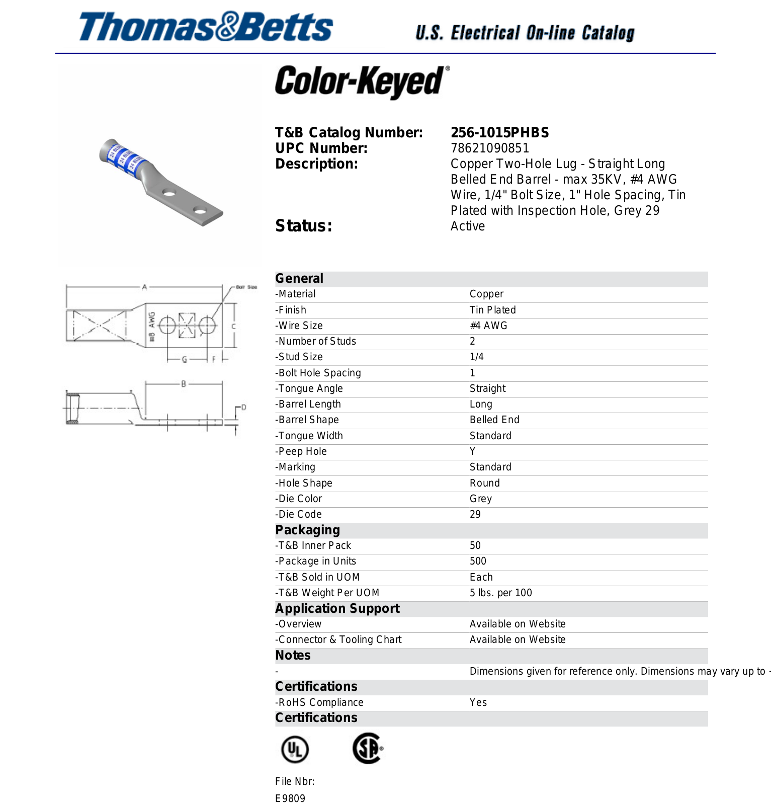 Thomas & Betts 256-1015PHBS Data Sheet - ManualMachine.com