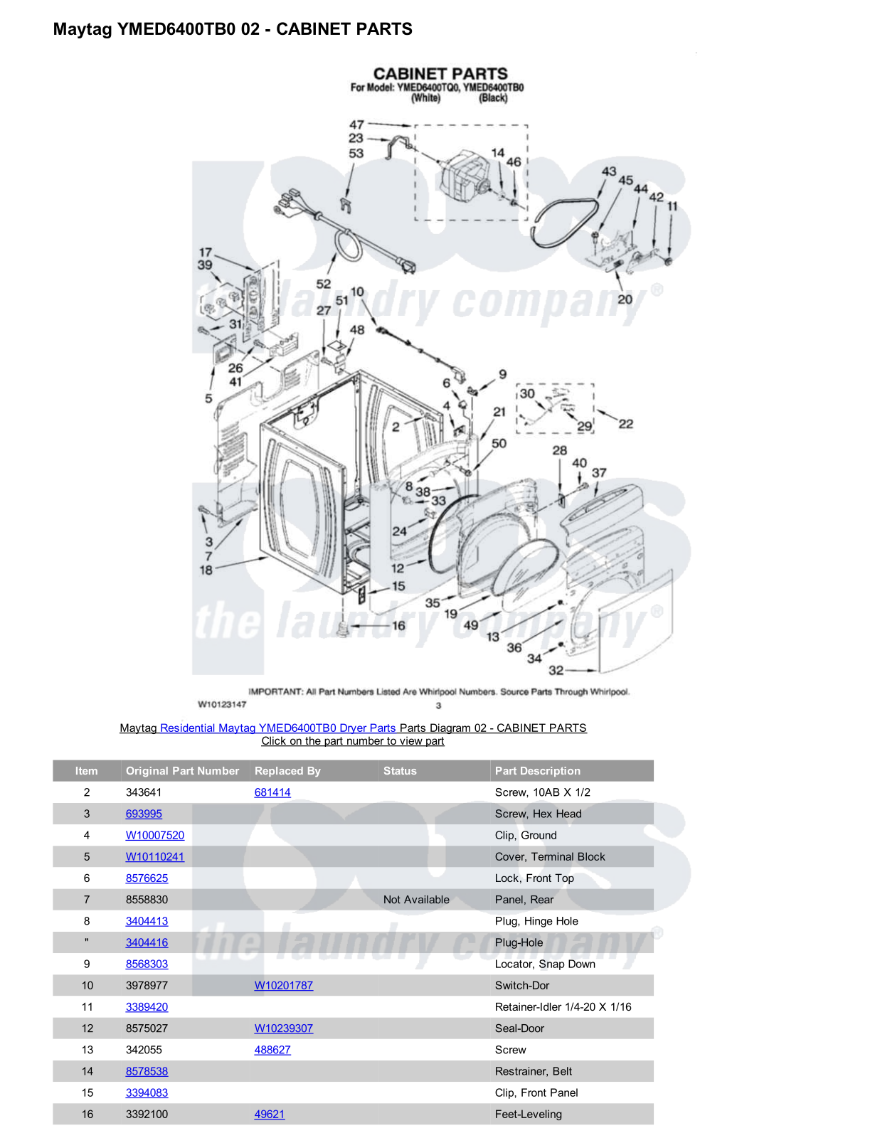 Maytag YMED6400TB0 Parts Diagram