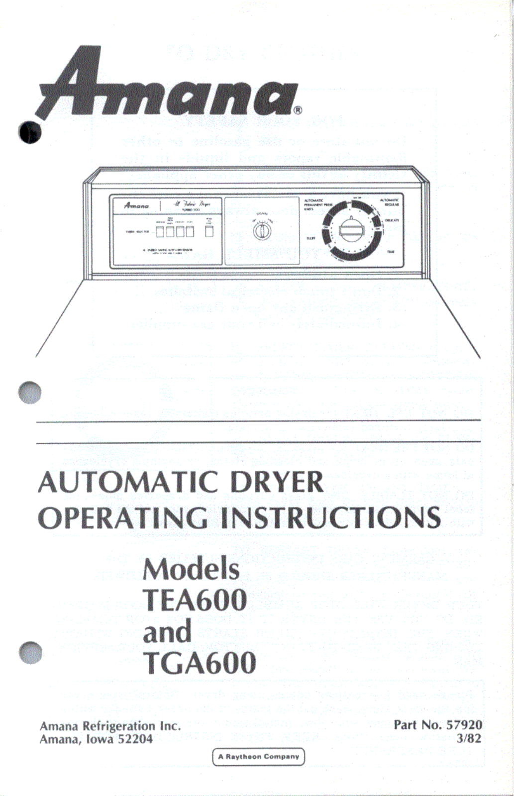 Amana TEA600 User Manual