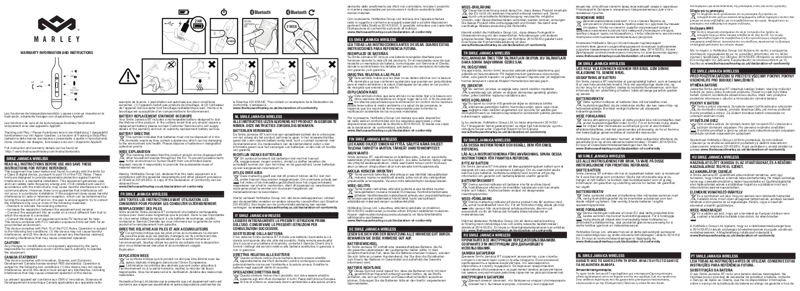 MARLEY SMILE JAMAICA WIRELESS 2 Instruction Manual