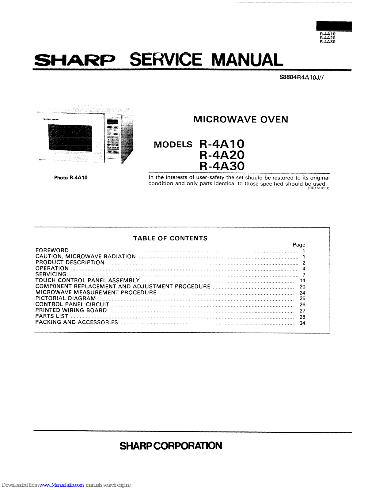 Sharp R-4A10, R-4A20, R-4A30 Service Manual - ManualMachine.com