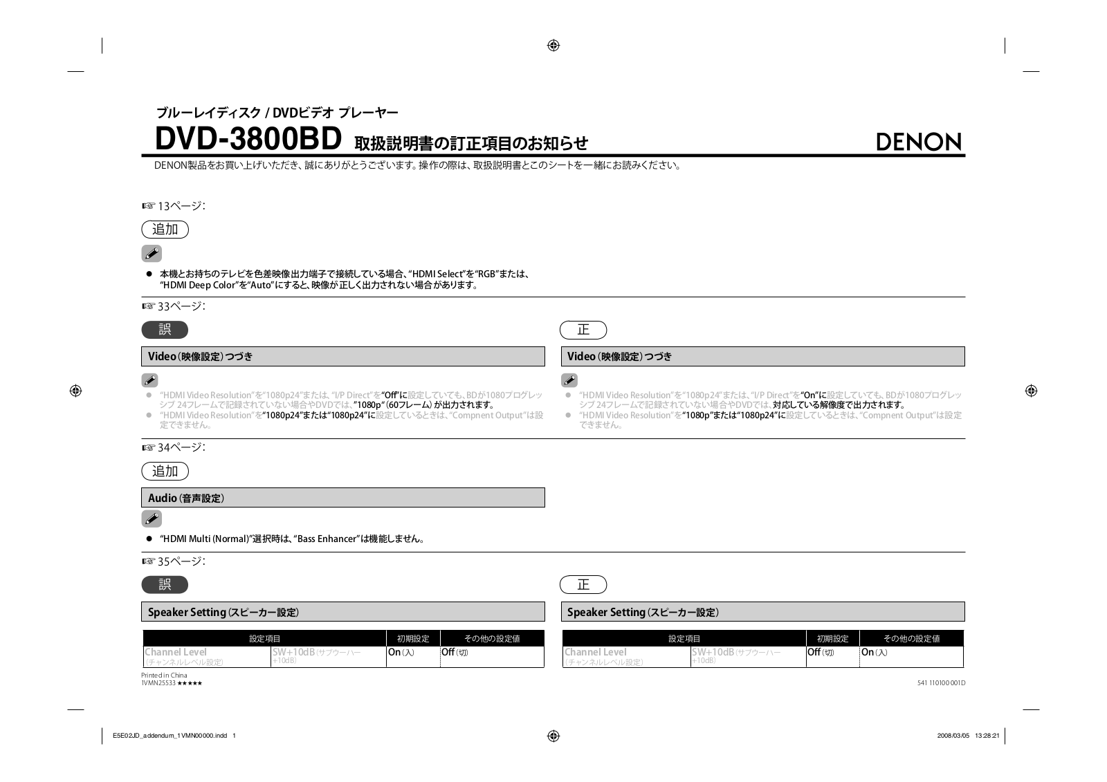 Denon DVD-3800BT Owners Manual