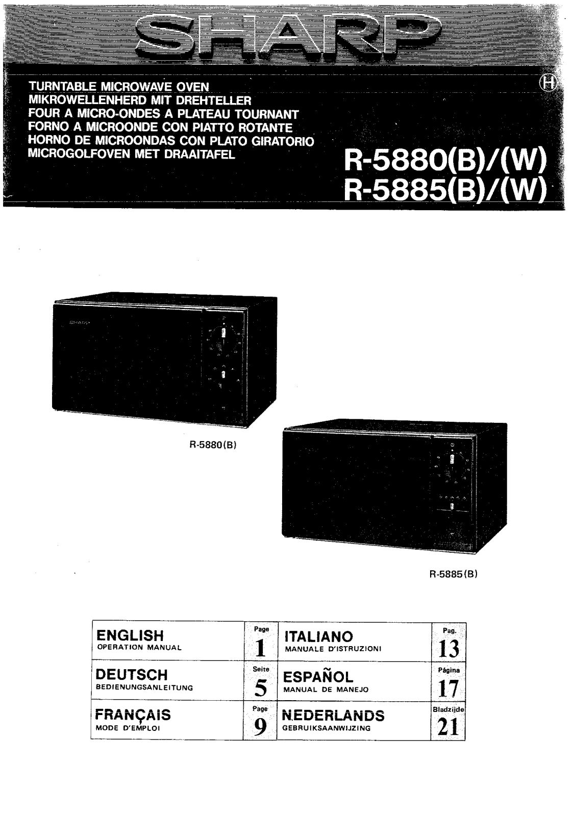 Sharp R-5880, R-5885 User Manual