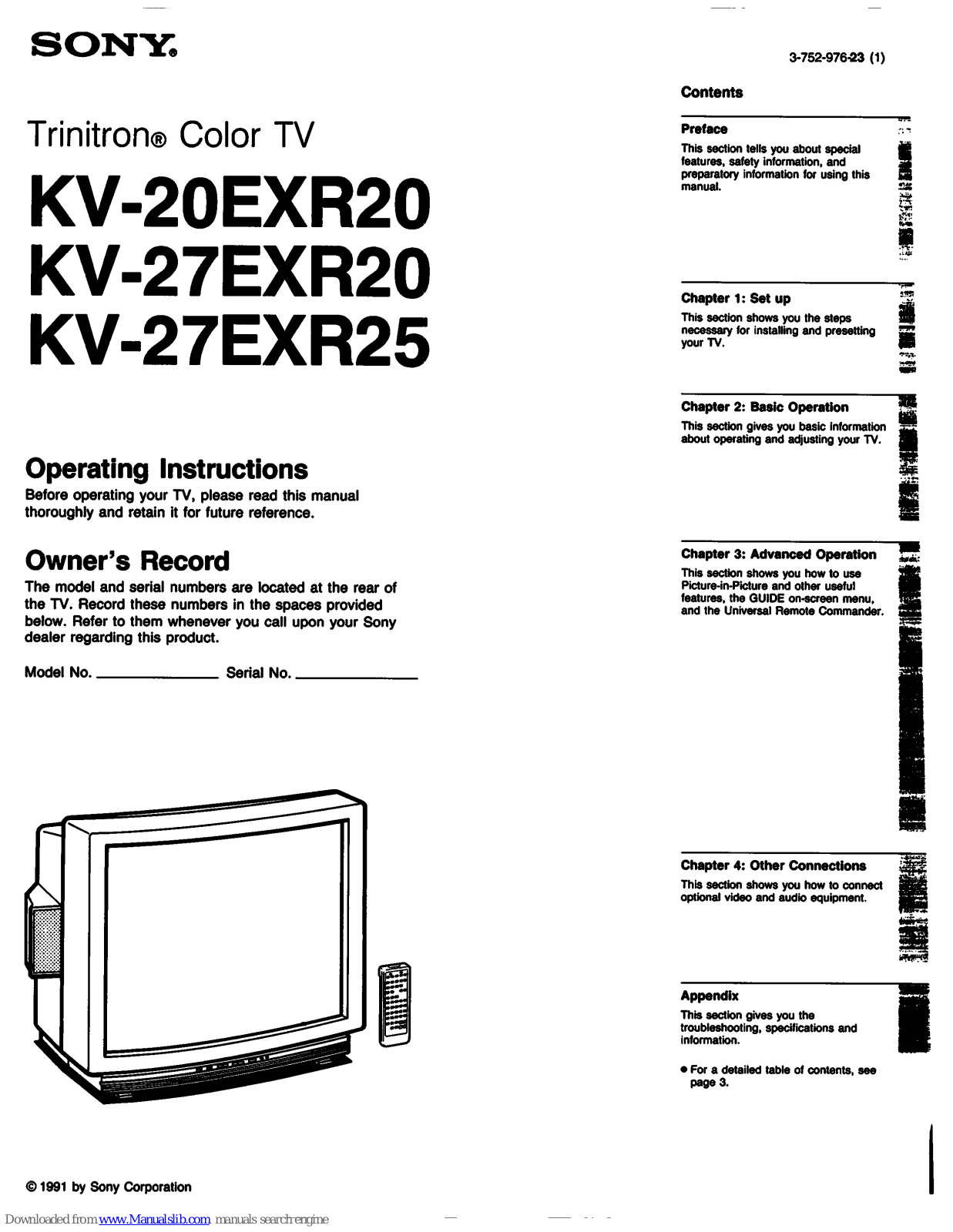 Sony Trinitron KV-20EXR20, Trinitron KV-27EXR20, KV-27EXR25, Trinitron KV-27EXR25 Operating Instructions Manual