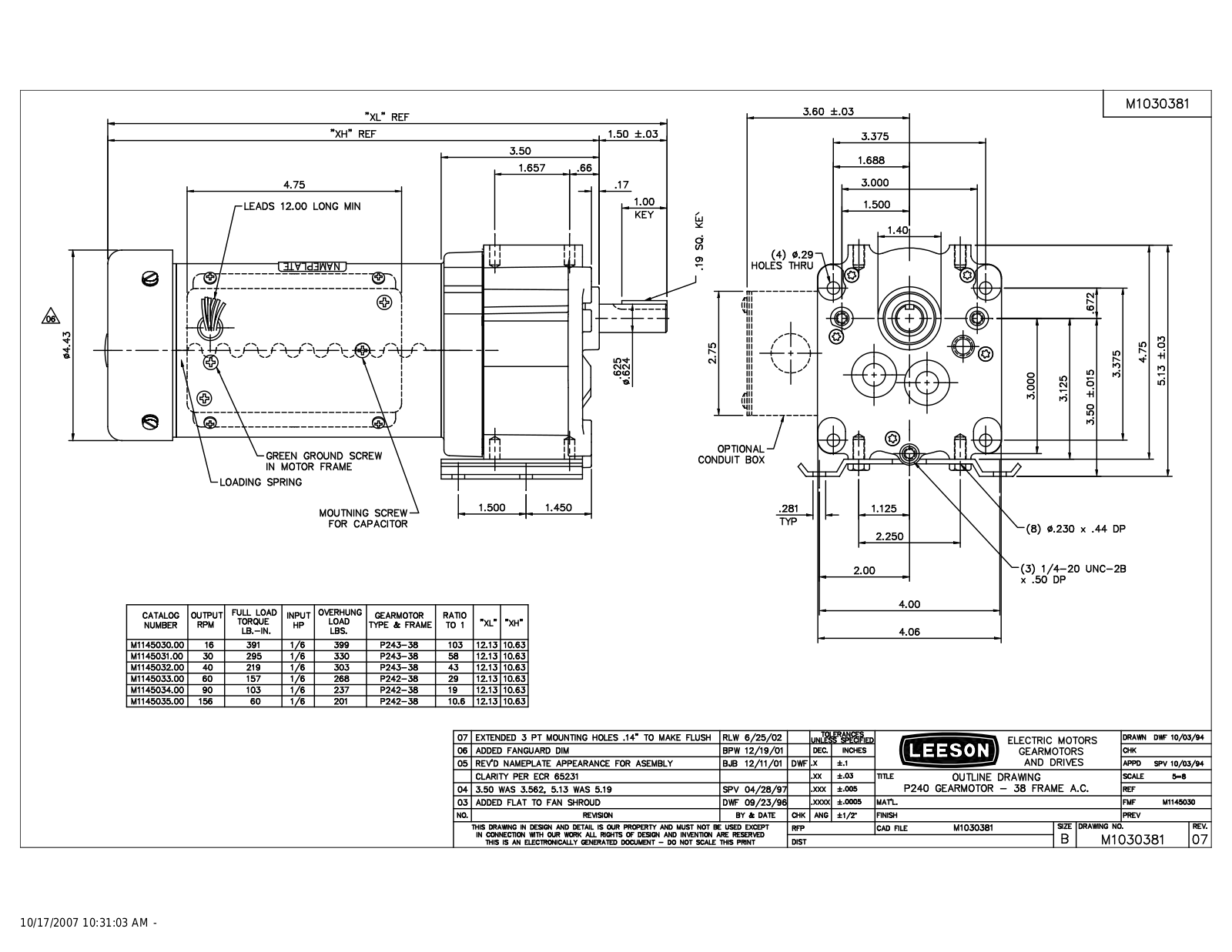 Leeson M1030381.00 Reference Drawing