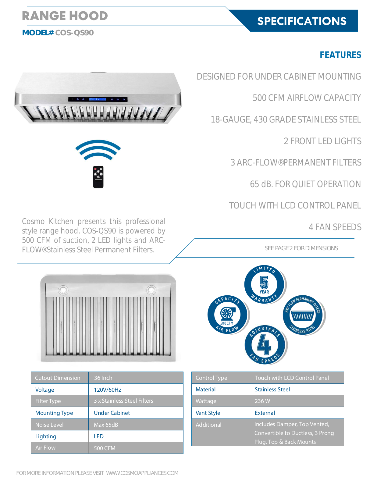 Cosmo COSQS90 Specifications - ManualMachine.com