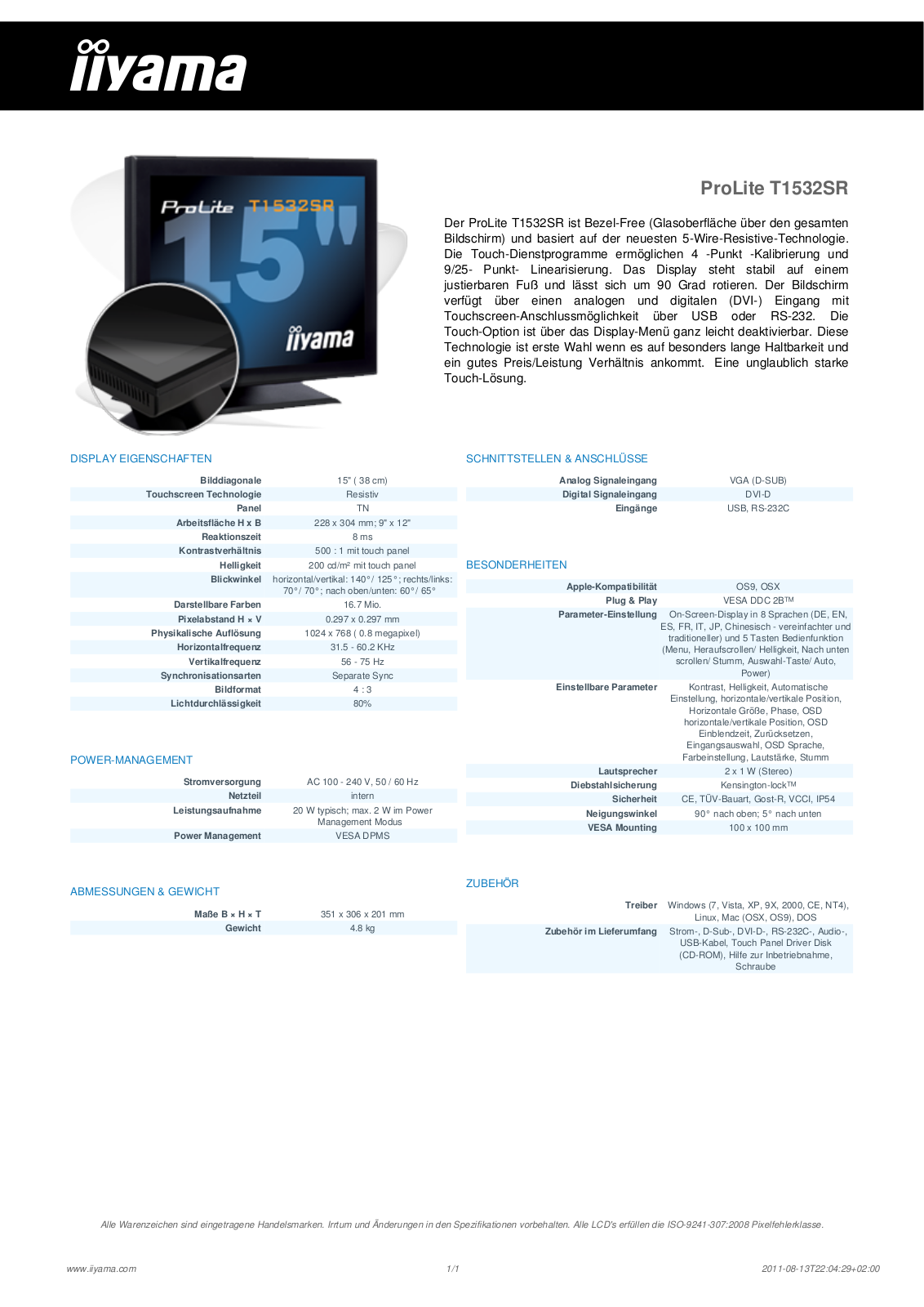 Iiyama PROLITE T1532SR User Manual