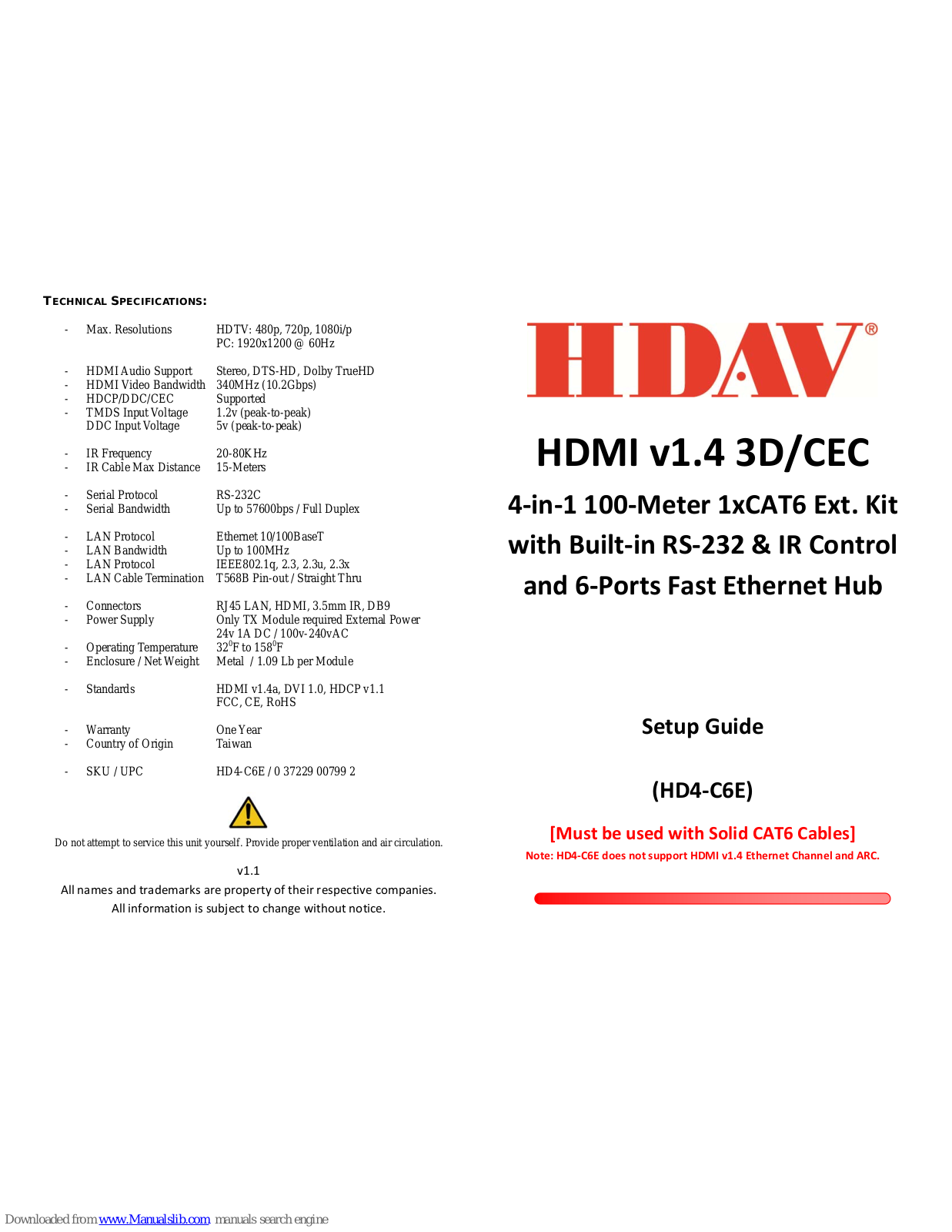 Hdav HD4?C6E Setup Manual - ManualMachine.com