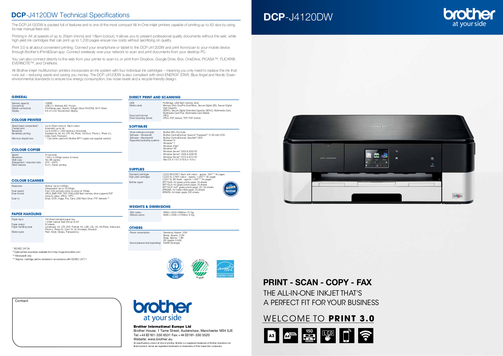 Brother DCP-J4120DW Datasheet