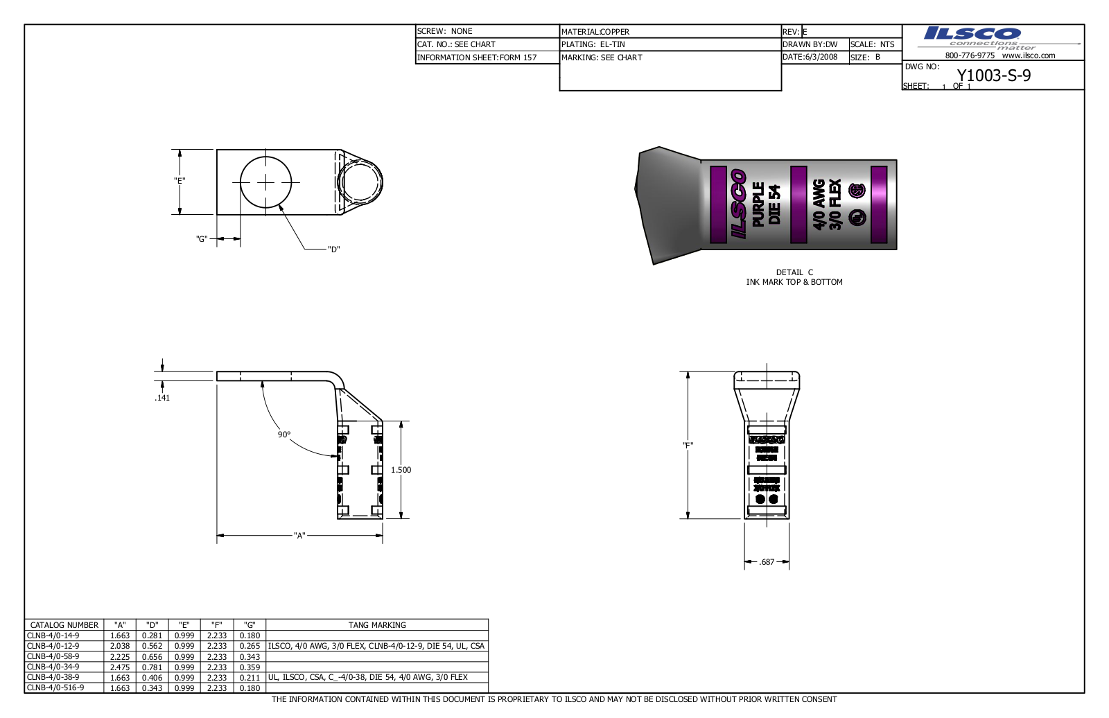 Ilsco CLNB-4/0-12-9 Data sheet