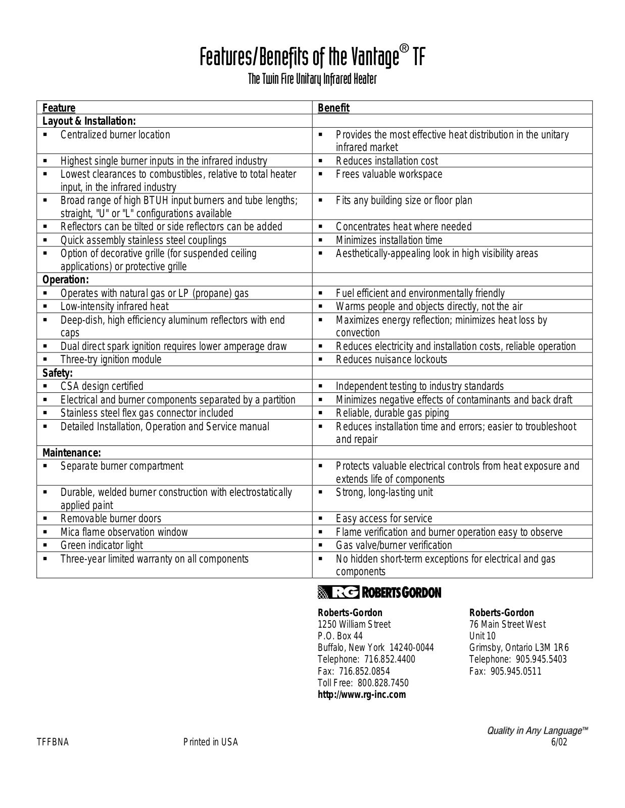 Roberts Gorden Electric Heater User Manual