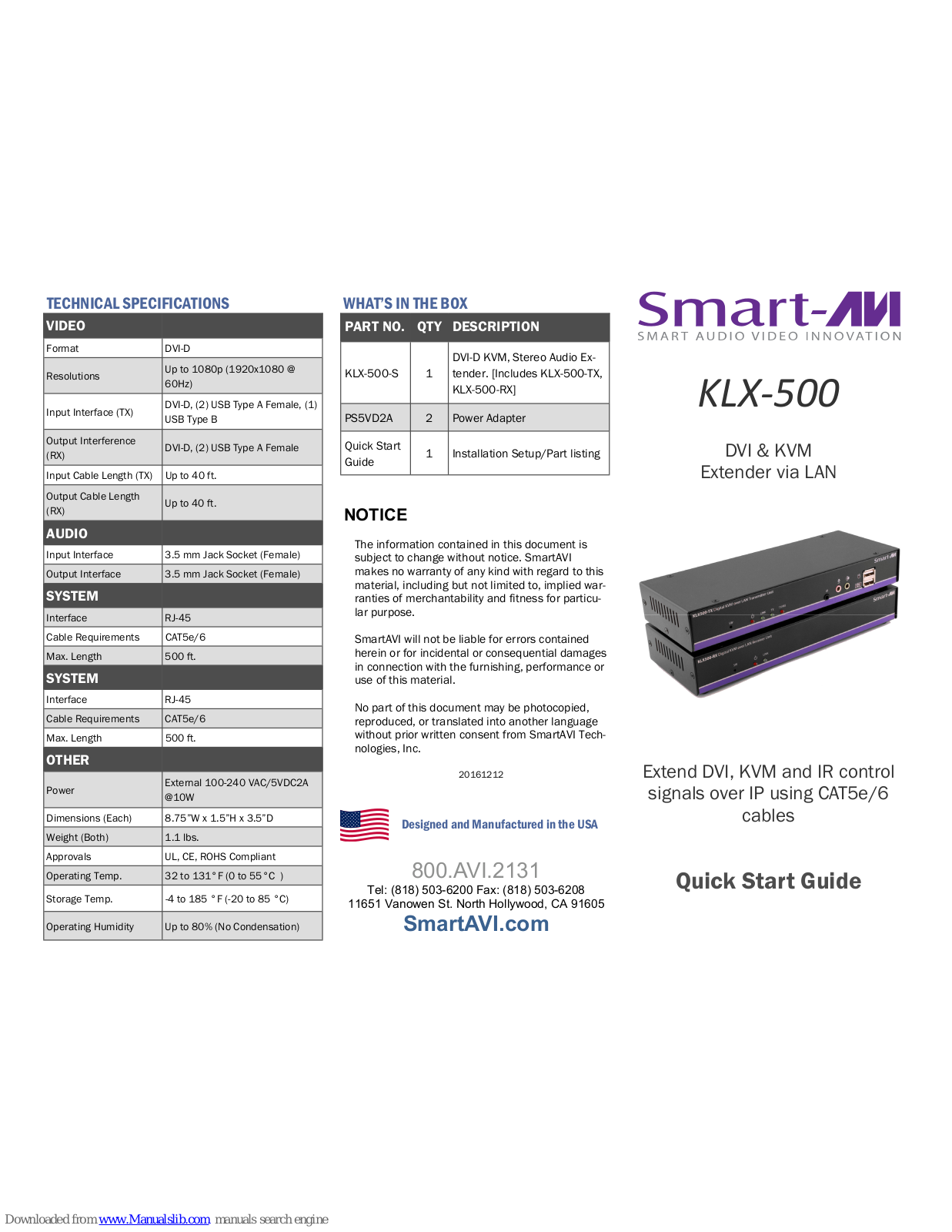 SMART-AVI KLX-500 Quick Start Manual