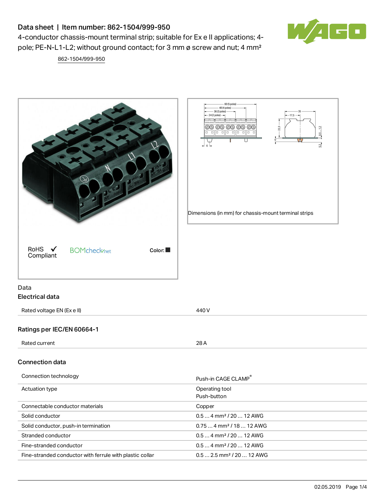 Wago 862-1504/999-950 Data Sheet