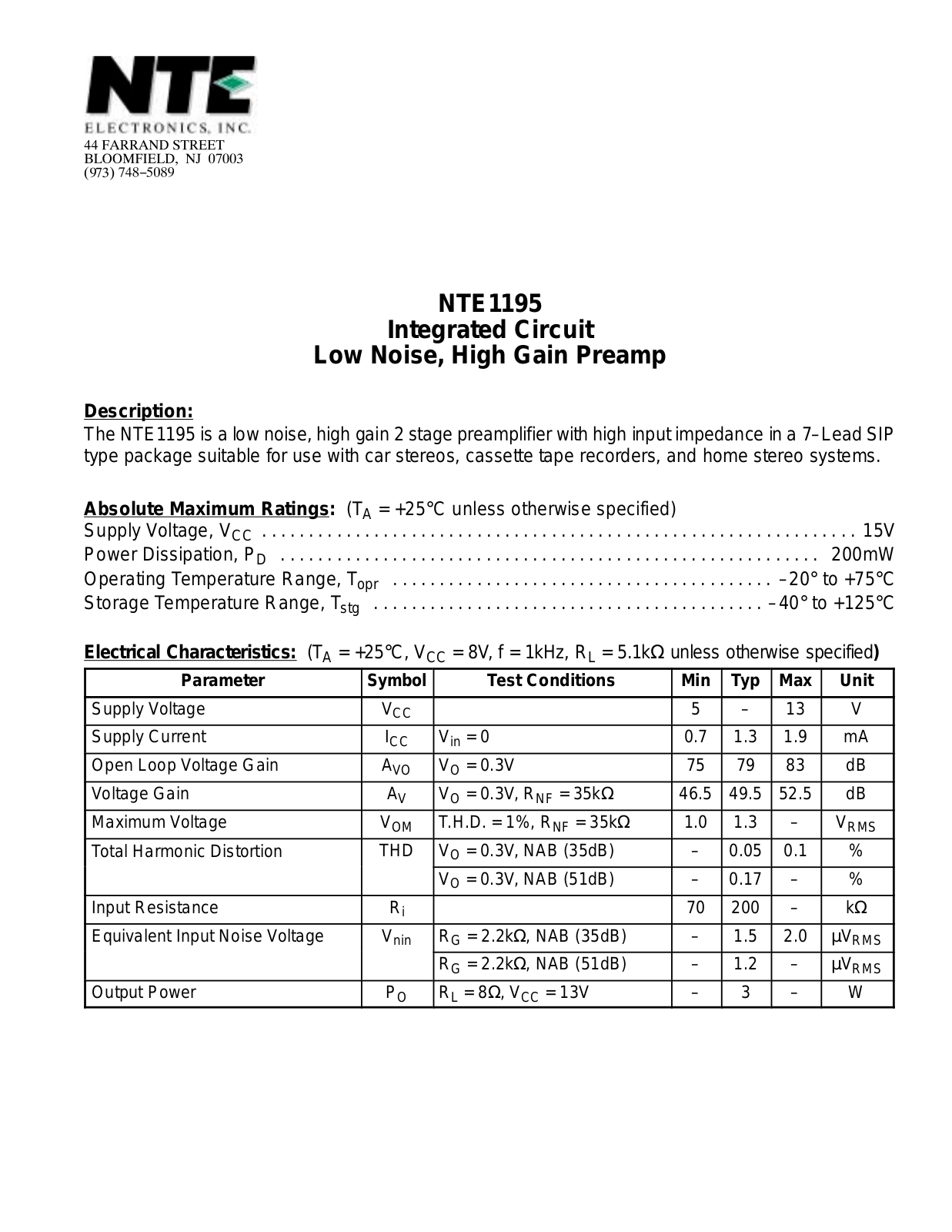 Datasheet NTE1195 Datasheet (NTE) - ManualMachine.com